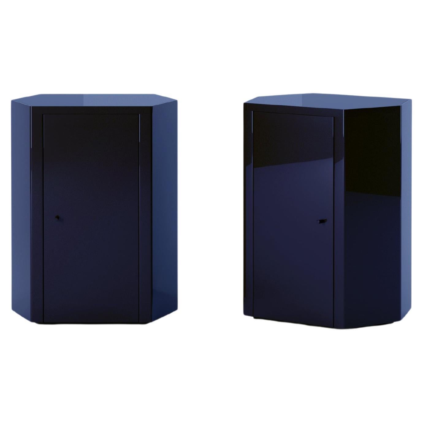 Pair of Park Night Stands in Midnight Navy Lacquer by Yaniv Chen for Lemon For Sale