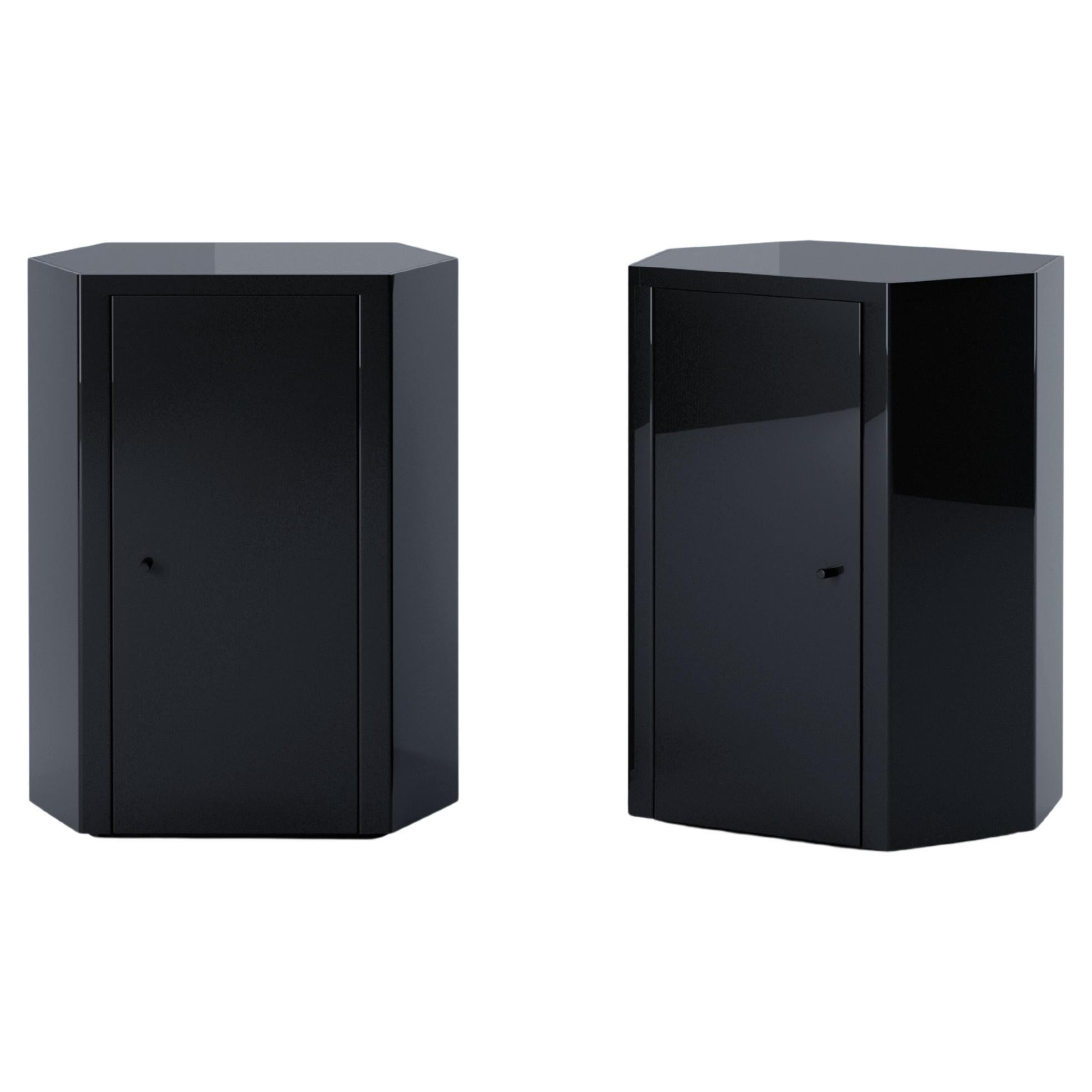 Pair of Park Night Stands in Midnight Navy Lacquer by Yaniv Chen for Lemon