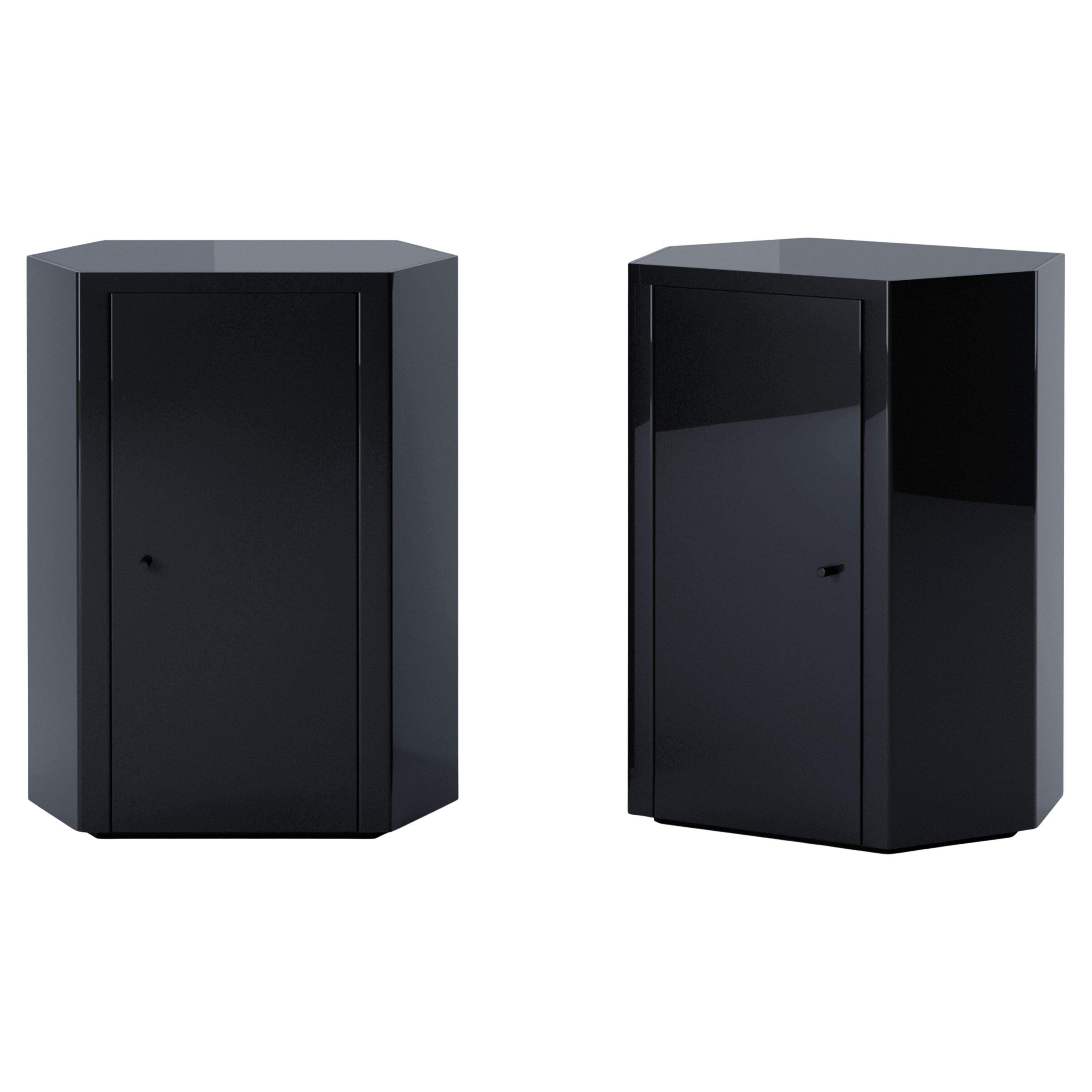 Pareja de mesillas de noche Park en laca azul marino medianoche de Yaniv Chen para Lemon