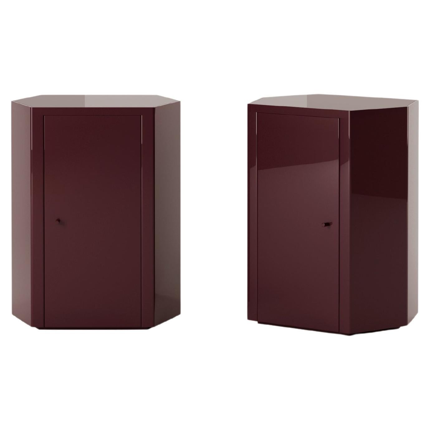 Pair of Park Night Stands in Noir Oxblood Lacquer by Yaniv Chen for Lemon
