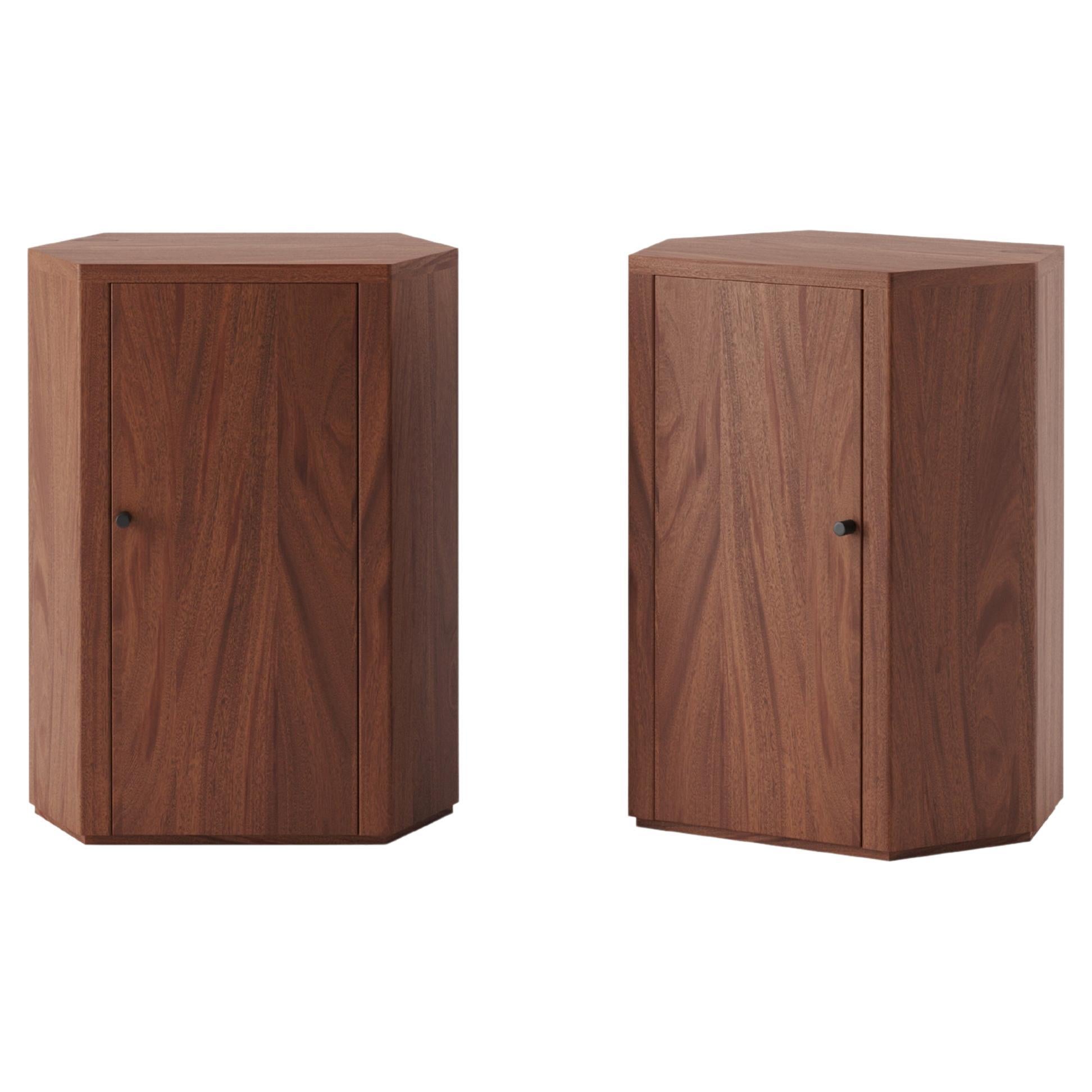 Pair of Park Night Stands in Oiled African Mahogany by Yaniv Chen for Lemon For Sale