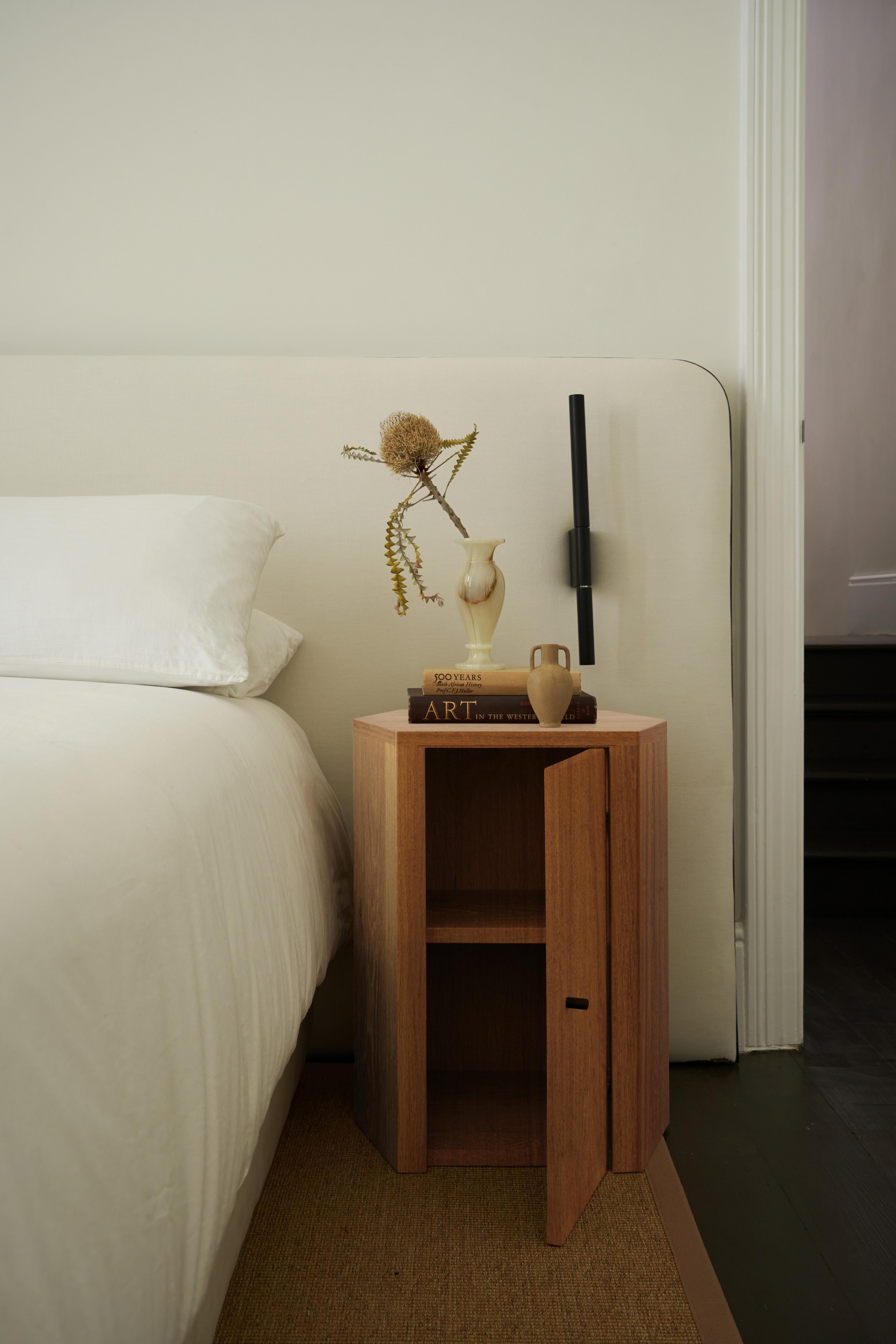 Minimalist Pair of Park Night Stands in Oiled Iroko Wood by Yaniv Chen for Lemon For Sale