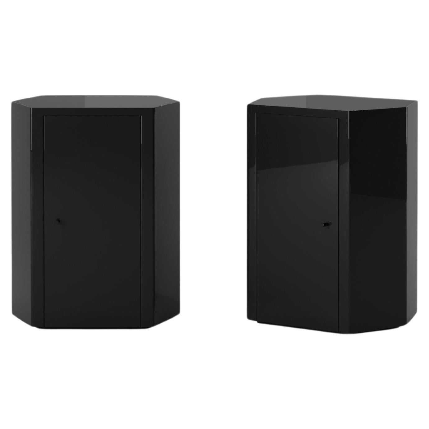 Pair of Park Night Stands in Pitch Black Lacquer by Yaniv Chen for Lemon For Sale