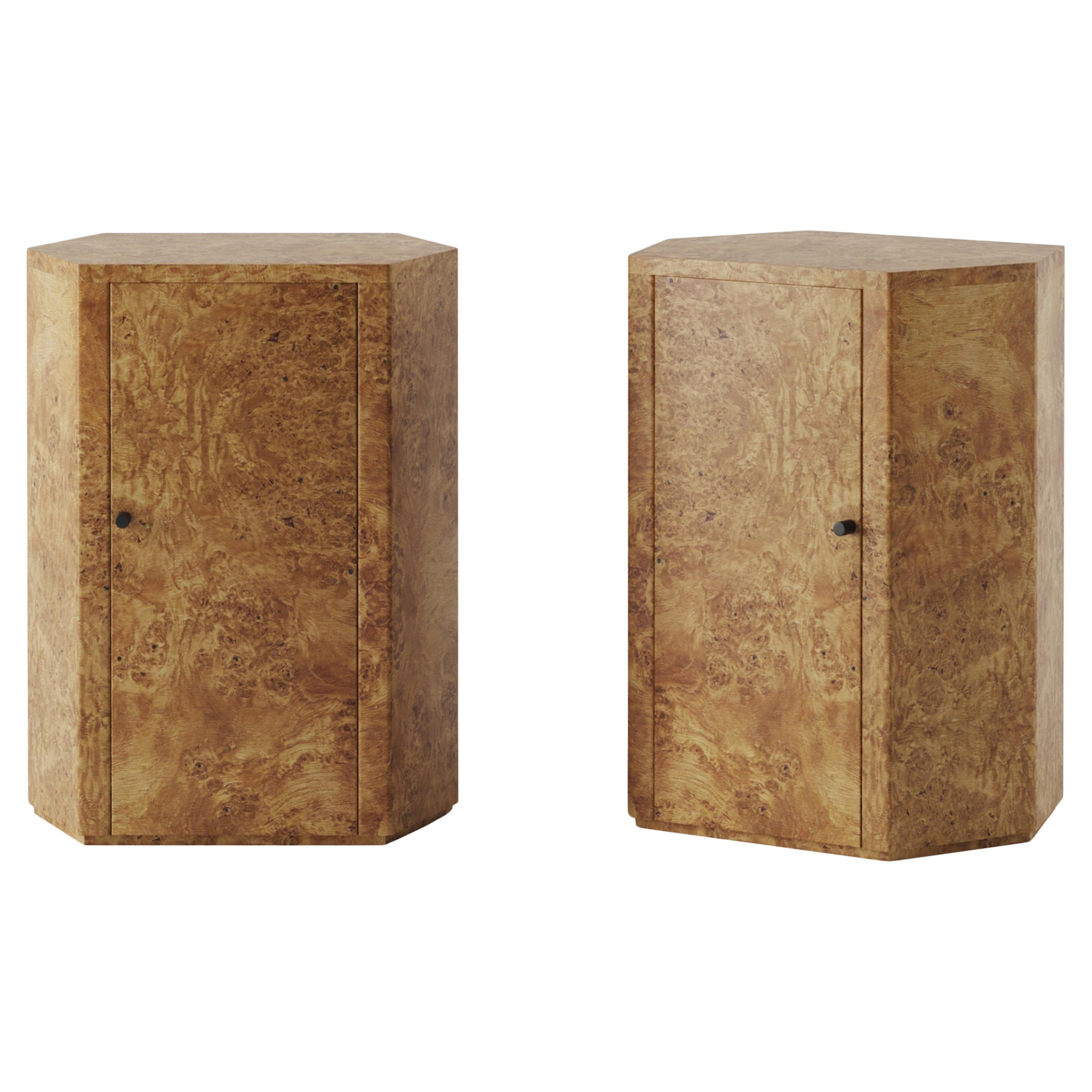 Pair of Park Night Stands in Poplar Burl by Yaniv Chen for Lemon 25" High