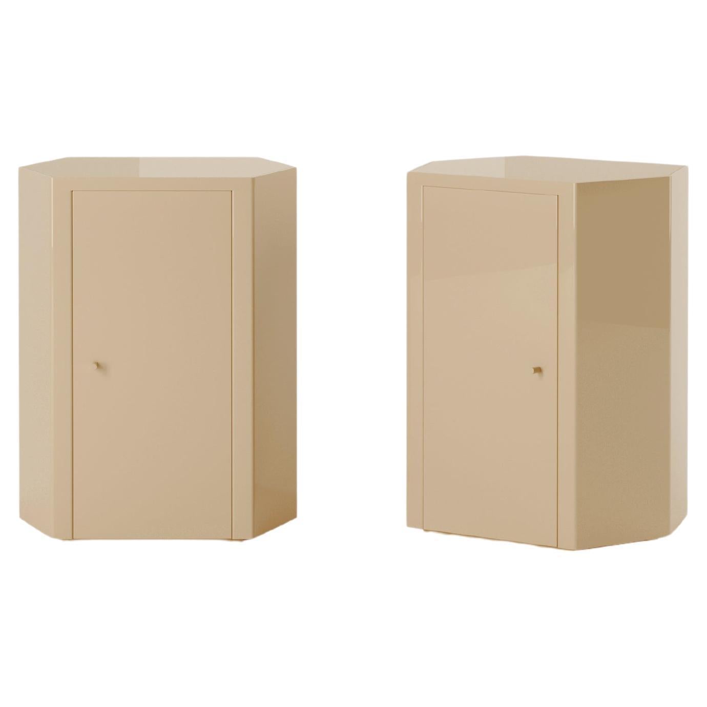 Pair of Park Night Stands in Sand Beige Lacquer by Yaniv Chen for Lemon