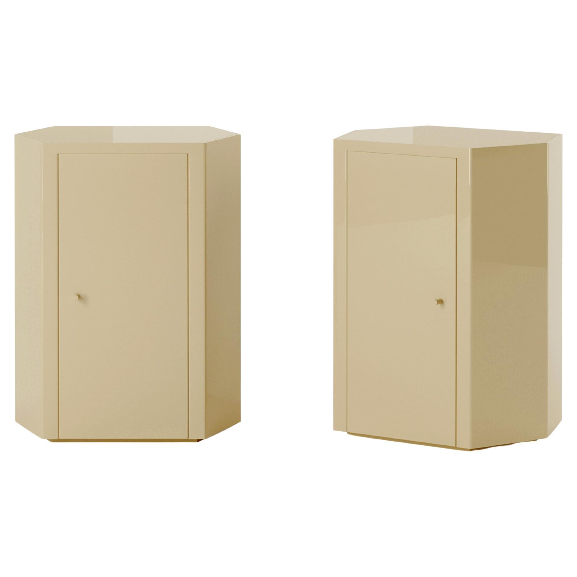 Pair of Park Night Stands in Sand Beige Lacquer by Yaniv Chen for Lemon