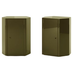 Pair of Park Night Stands in Uniform Olive Green Lacquer by Yaniv Chen for Lemon