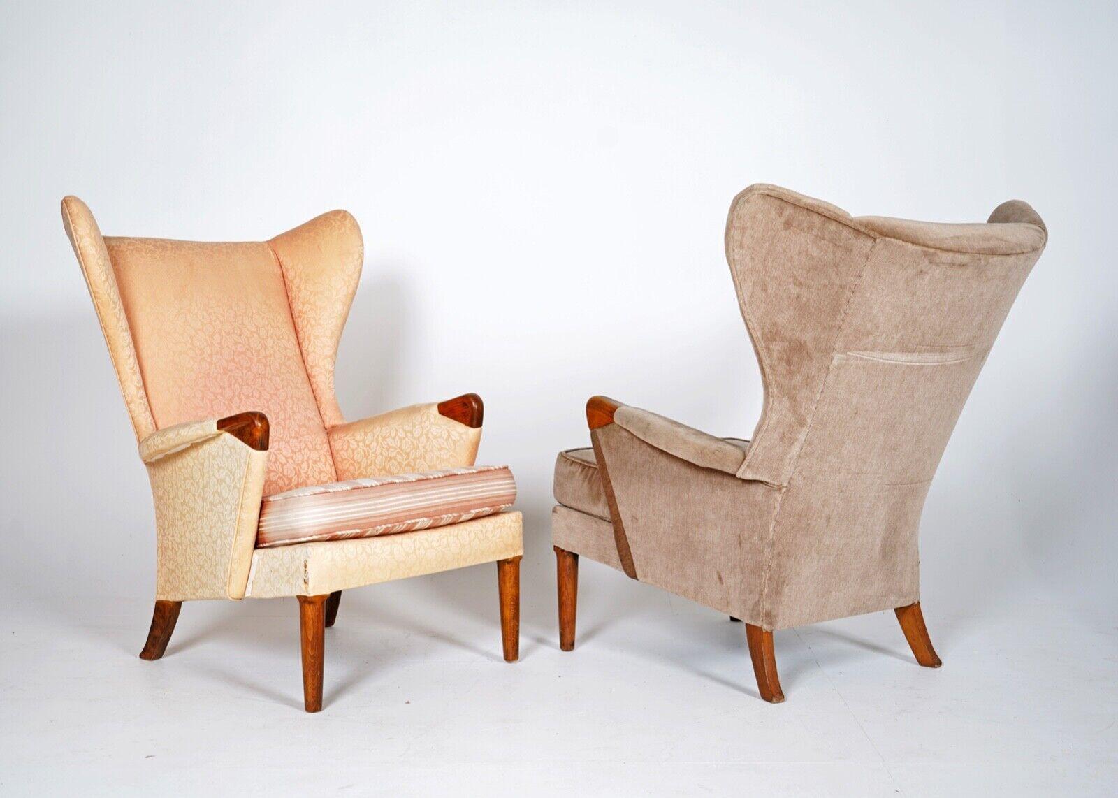 Mid-Century Modern Pair Of Parker Knoll 757 Wingback Armchairs - Papa Bear - Upholstery Project