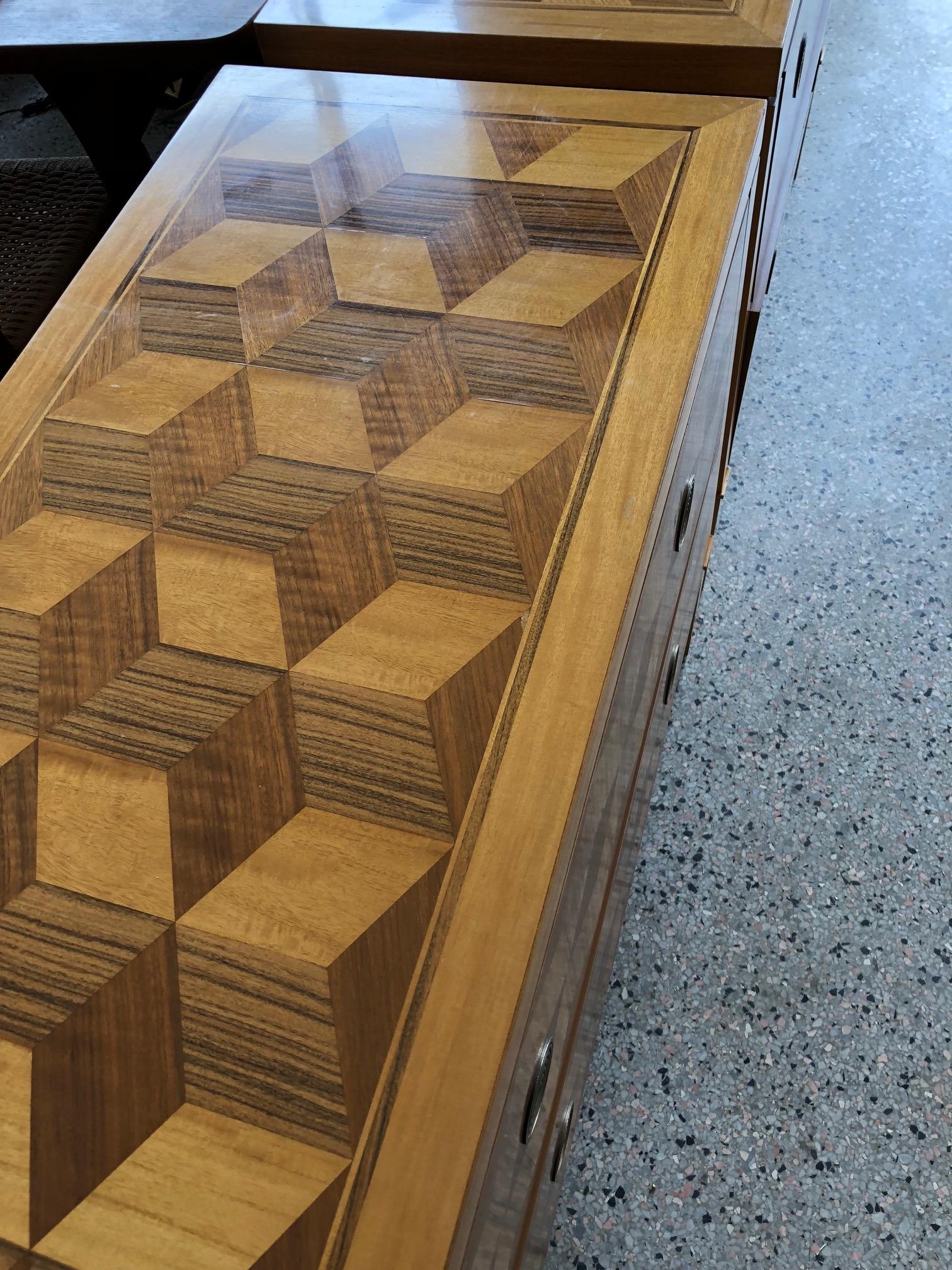 Pair of Parquetry Chests by Baker with a Geometric Design In Good Condition In St.Petersburg, FL