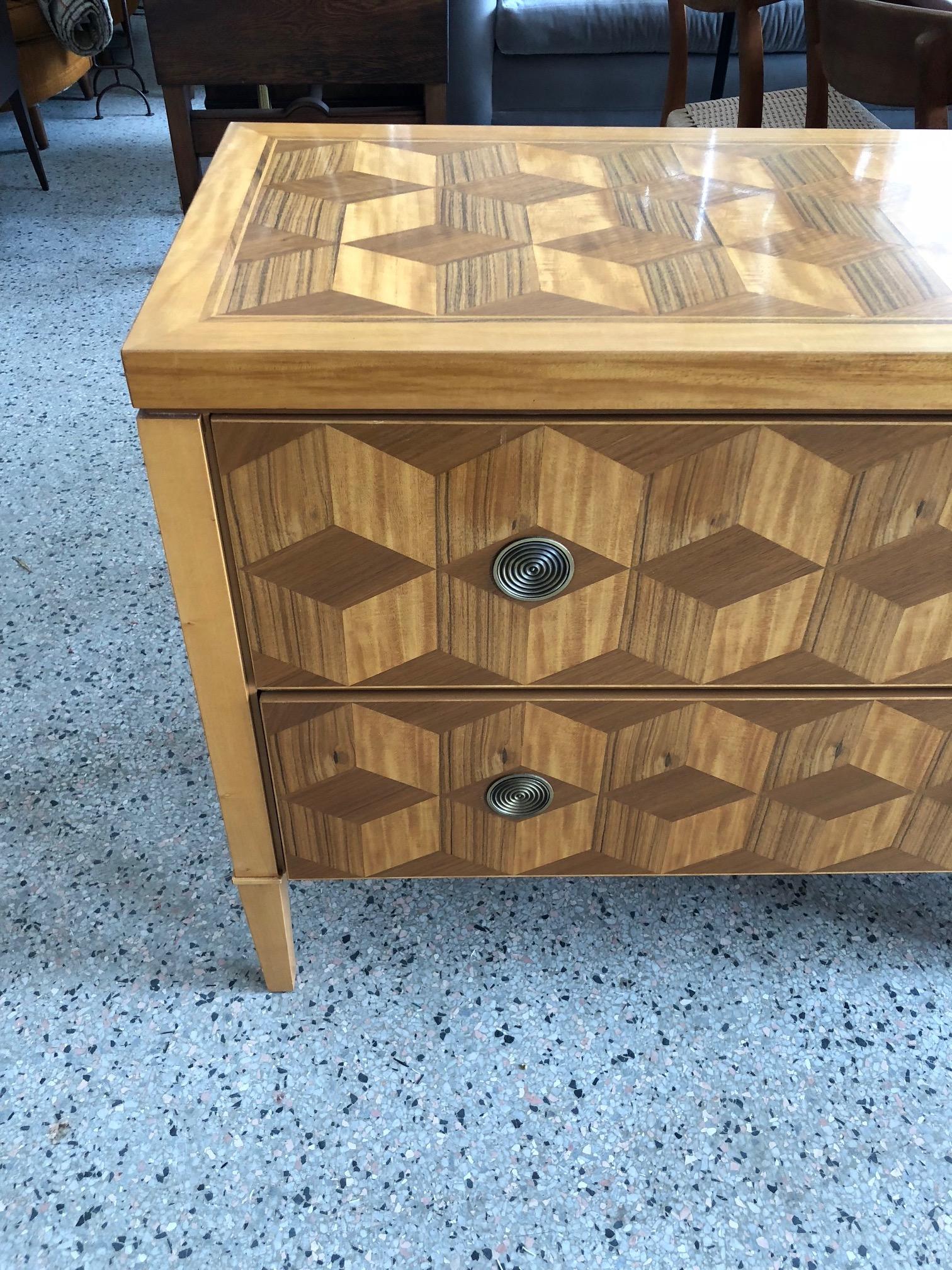 Pair of Parquetry Chests by Baker with a Geometric Design 1