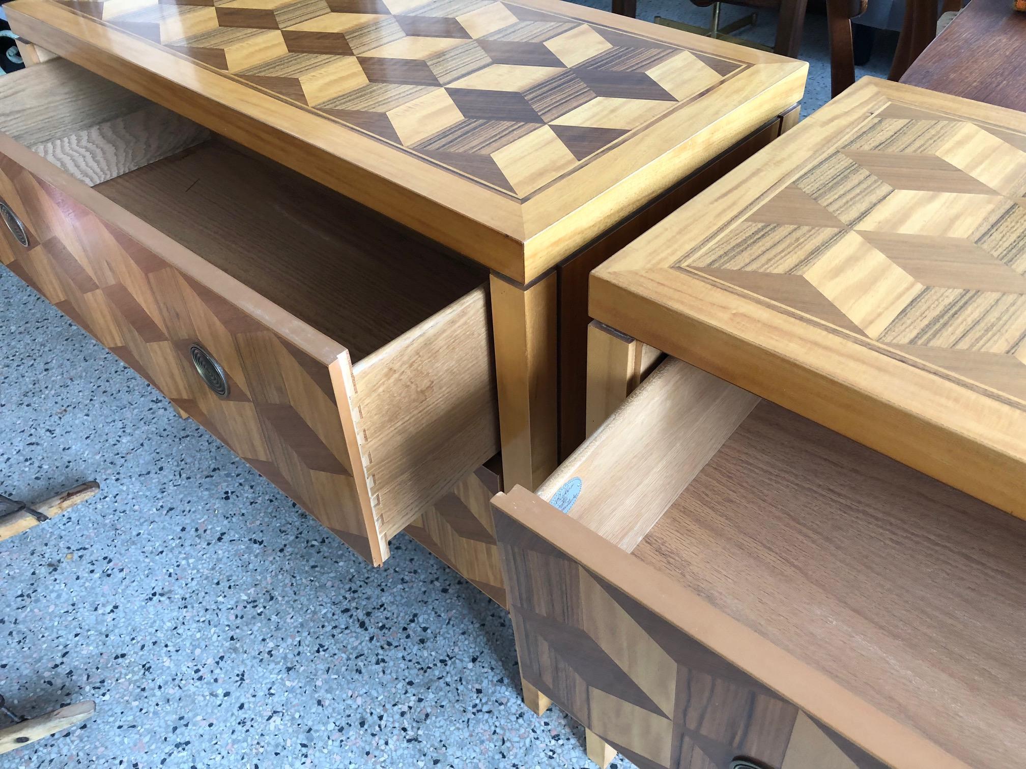 Pair of Parquetry Chests by Baker with a Geometric Design 2