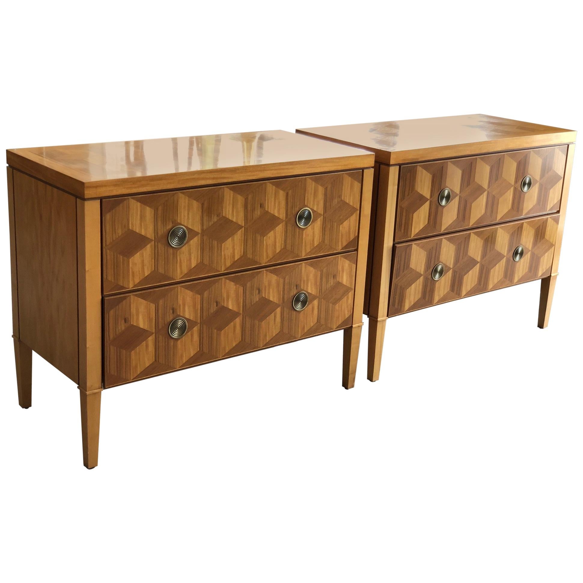 Pair of Parquetry Chests by Baker with a Geometric Design