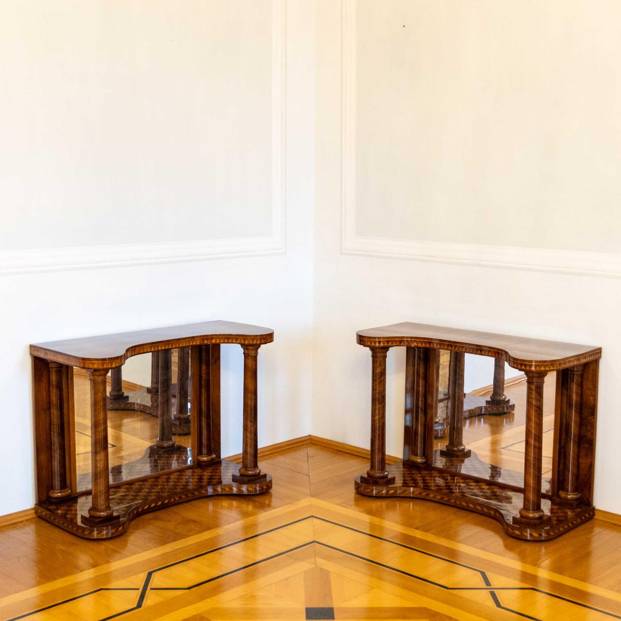 Pair of Parquetry Console Tables with Mirrors, Mid-19th Century For Sale 5