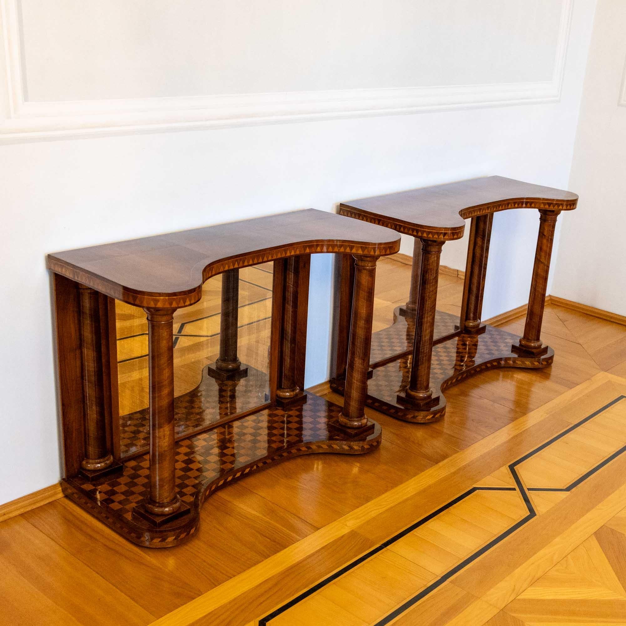Pair of Parquetry Console Tables with Mirrors, Mid-19th Century For Sale 1