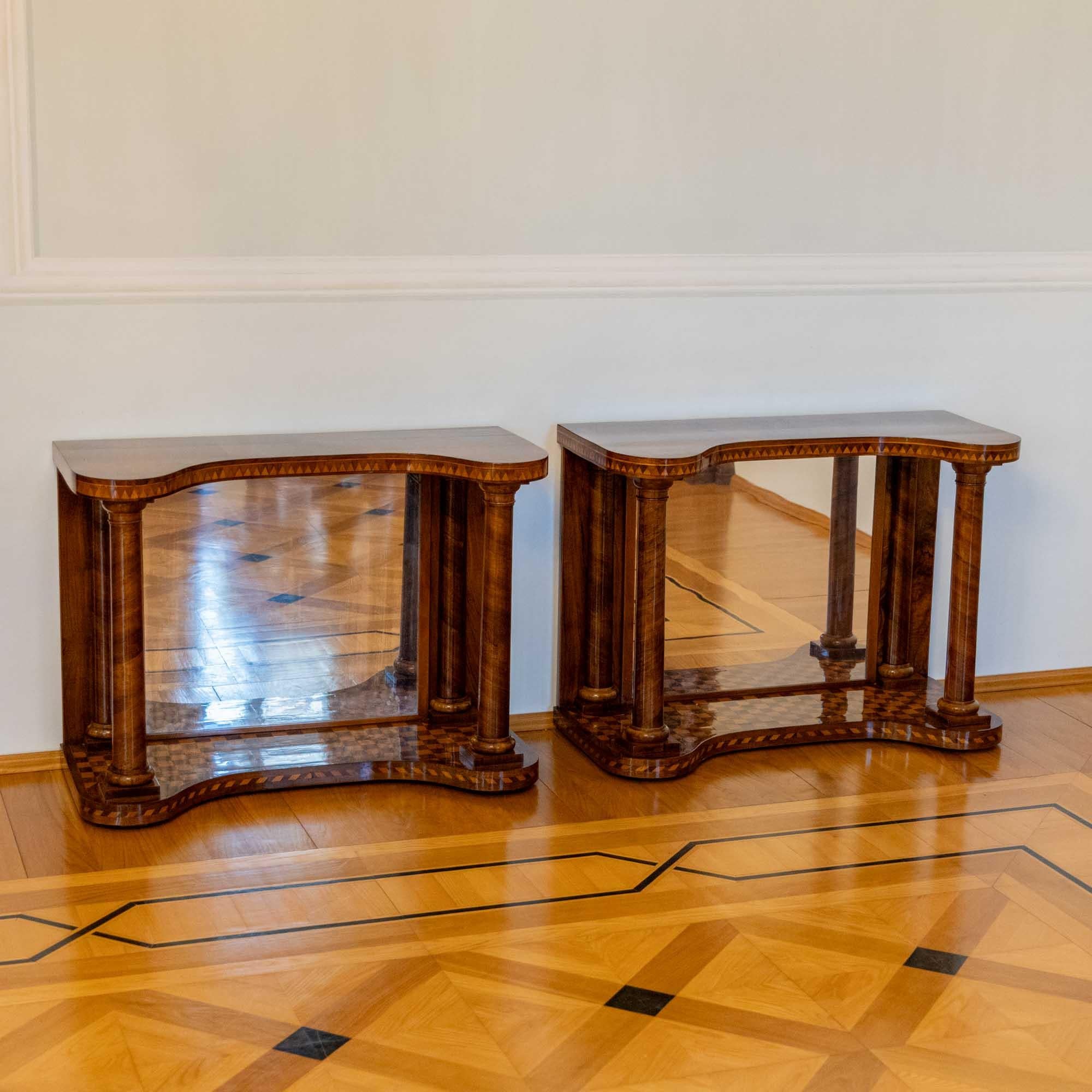Pair of Parquetry Console Tables with Mirrors, Mid-19th Century For Sale 2