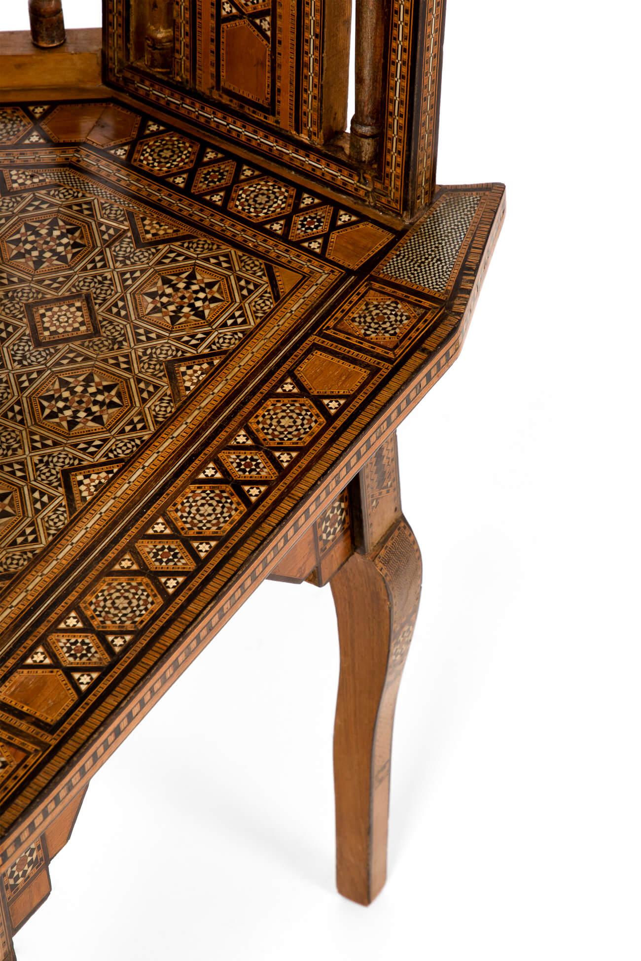 Pair of Parquetry Damascus Chairs For Sale 5