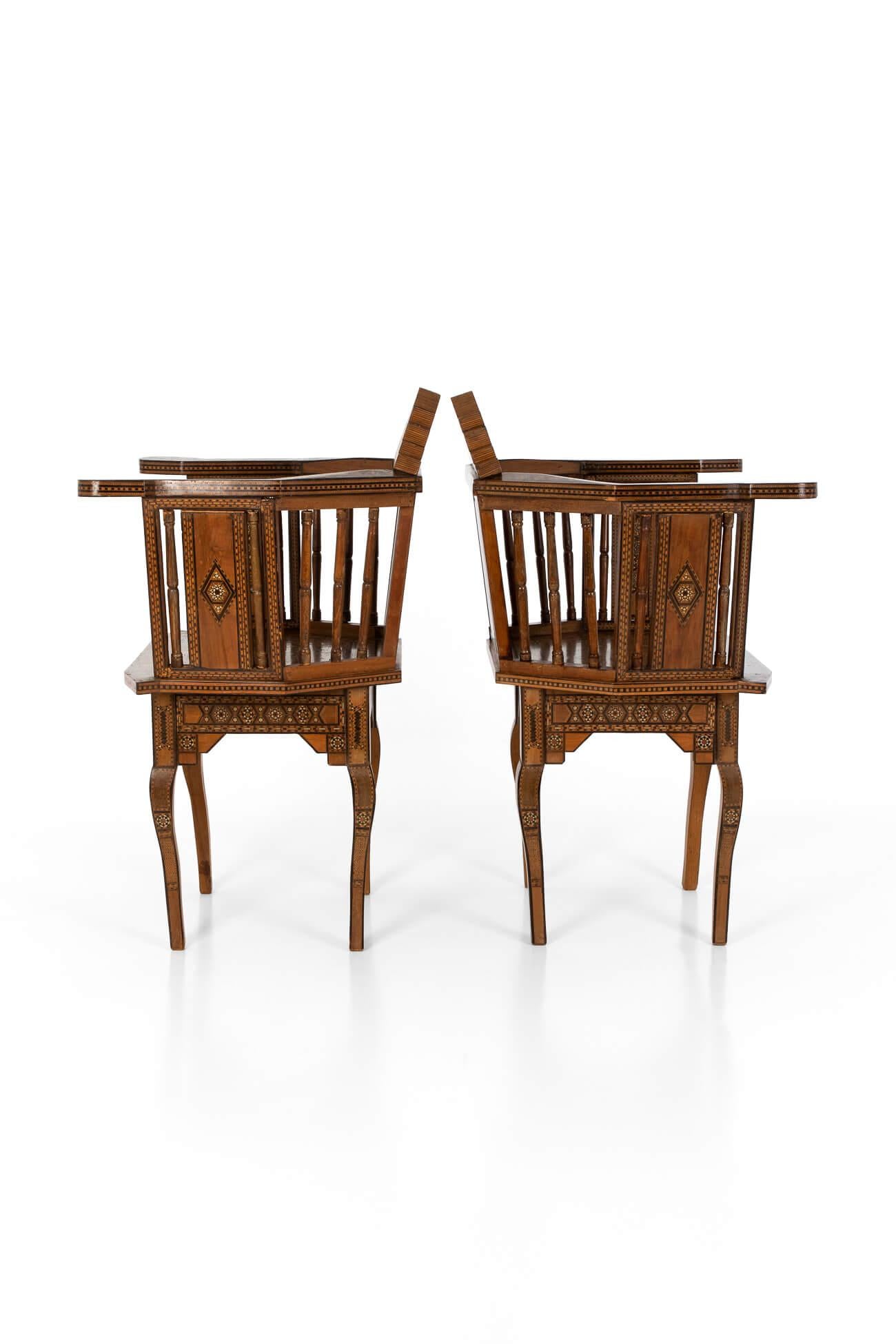 Syrian Pair of Parquetry Damascus Chairs For Sale