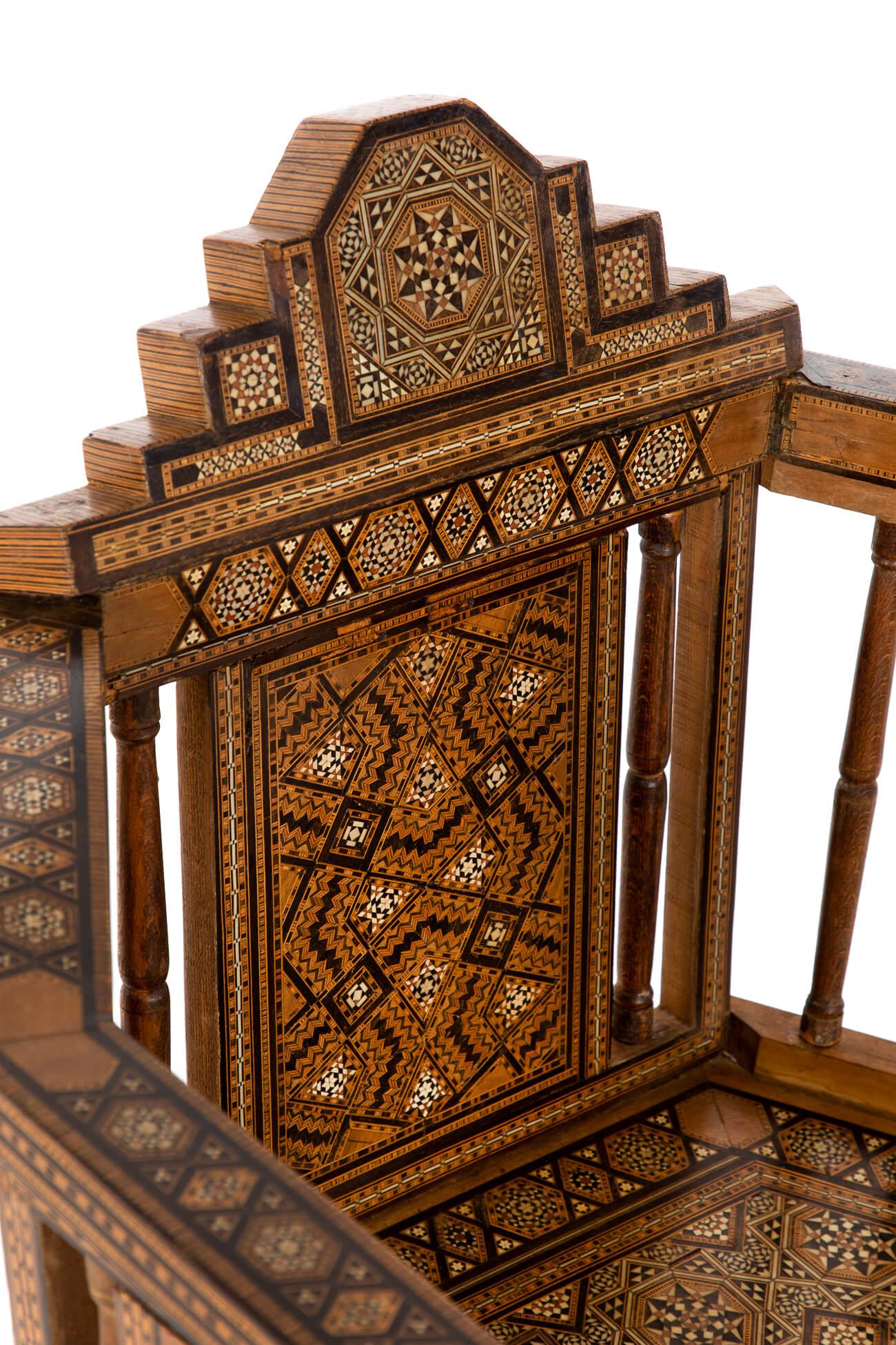 Pair of Parquetry Damascus Chairs In Excellent Condition For Sale In Faversham, GB