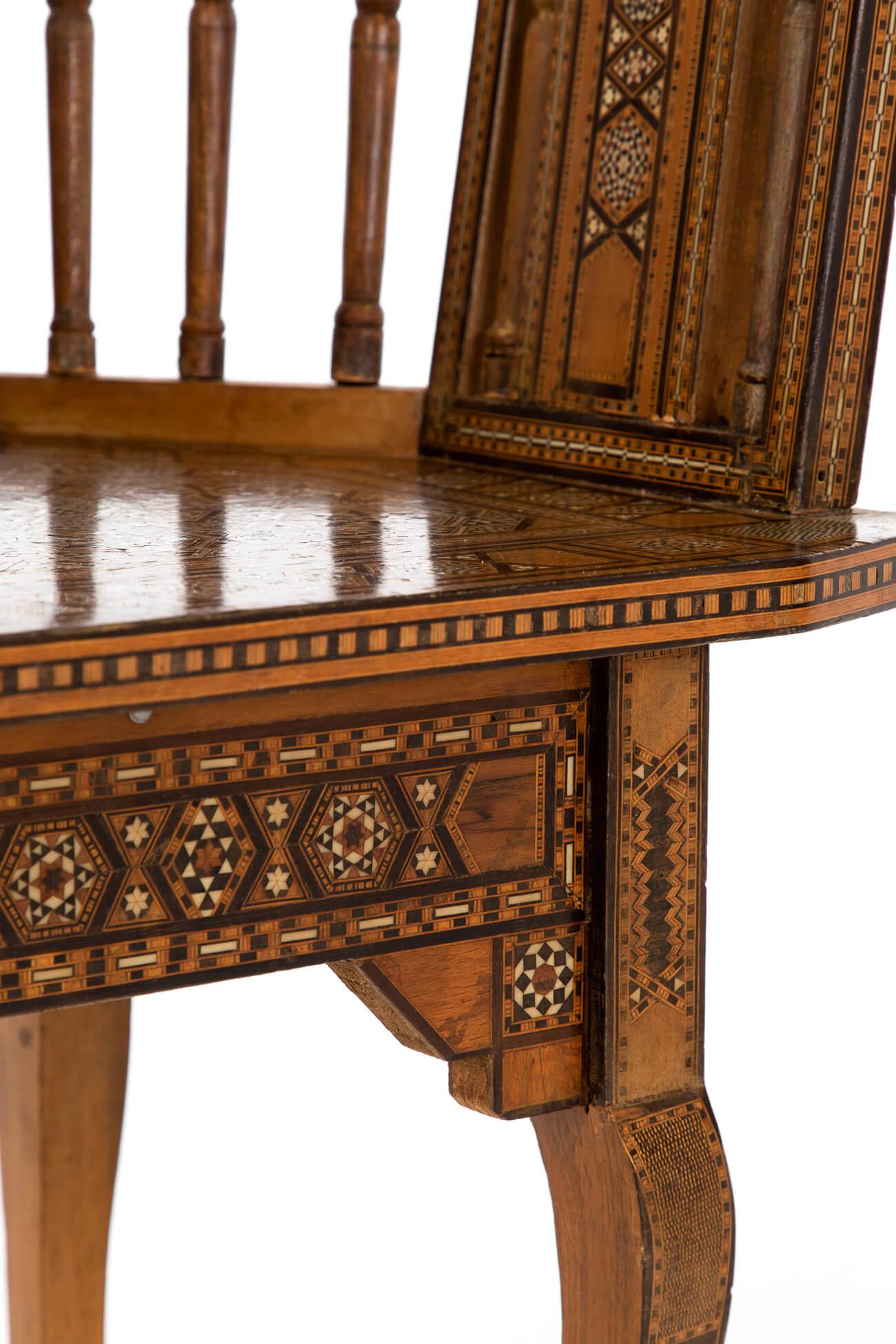 Satinwood Pair of Parquetry Damascus Chairs For Sale
