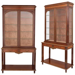 Pair of Parquetry Mahogany Display Cabinets with Gilt Bronze Mounts