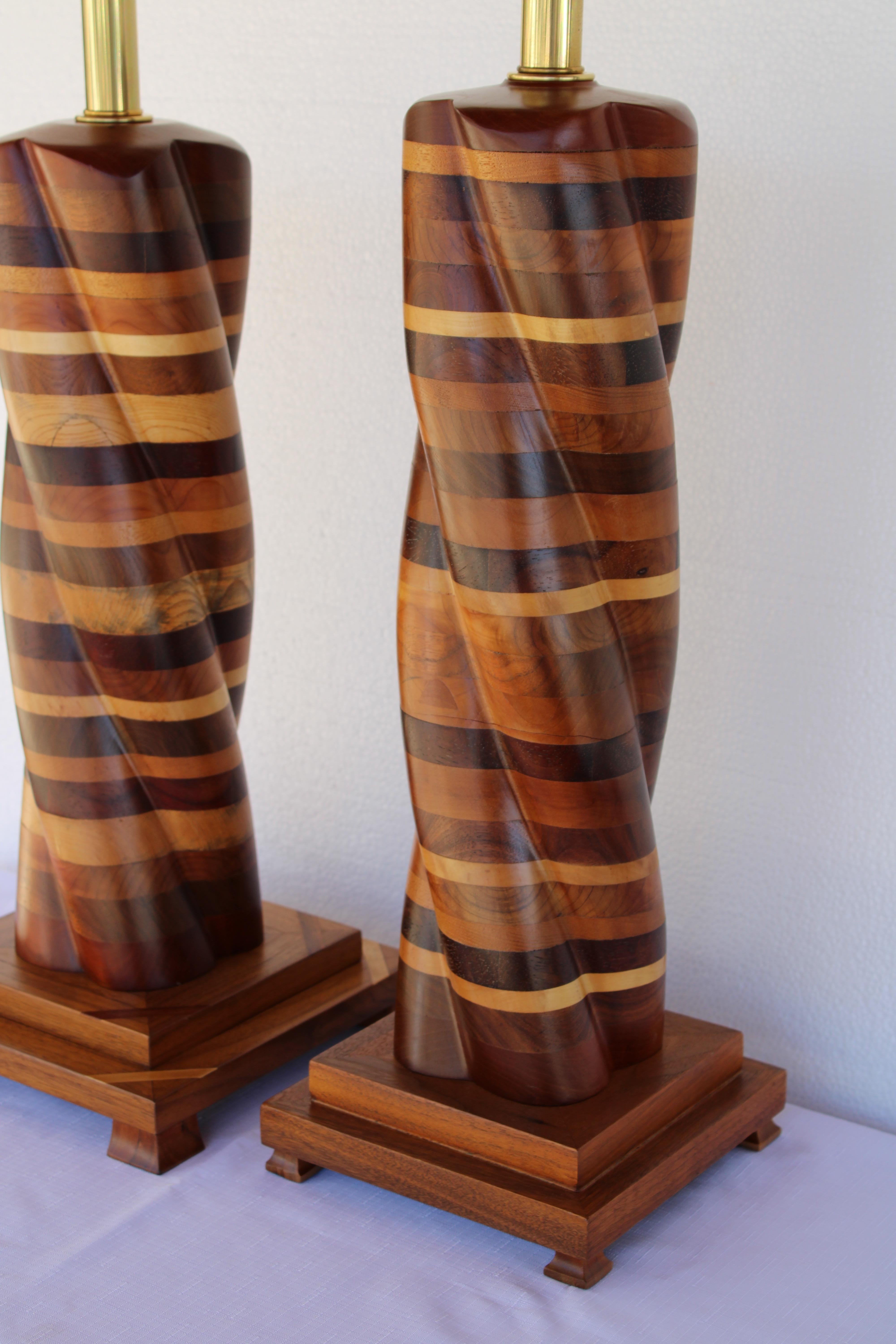 Pair of Parquetry Turned Wood Lamps 2