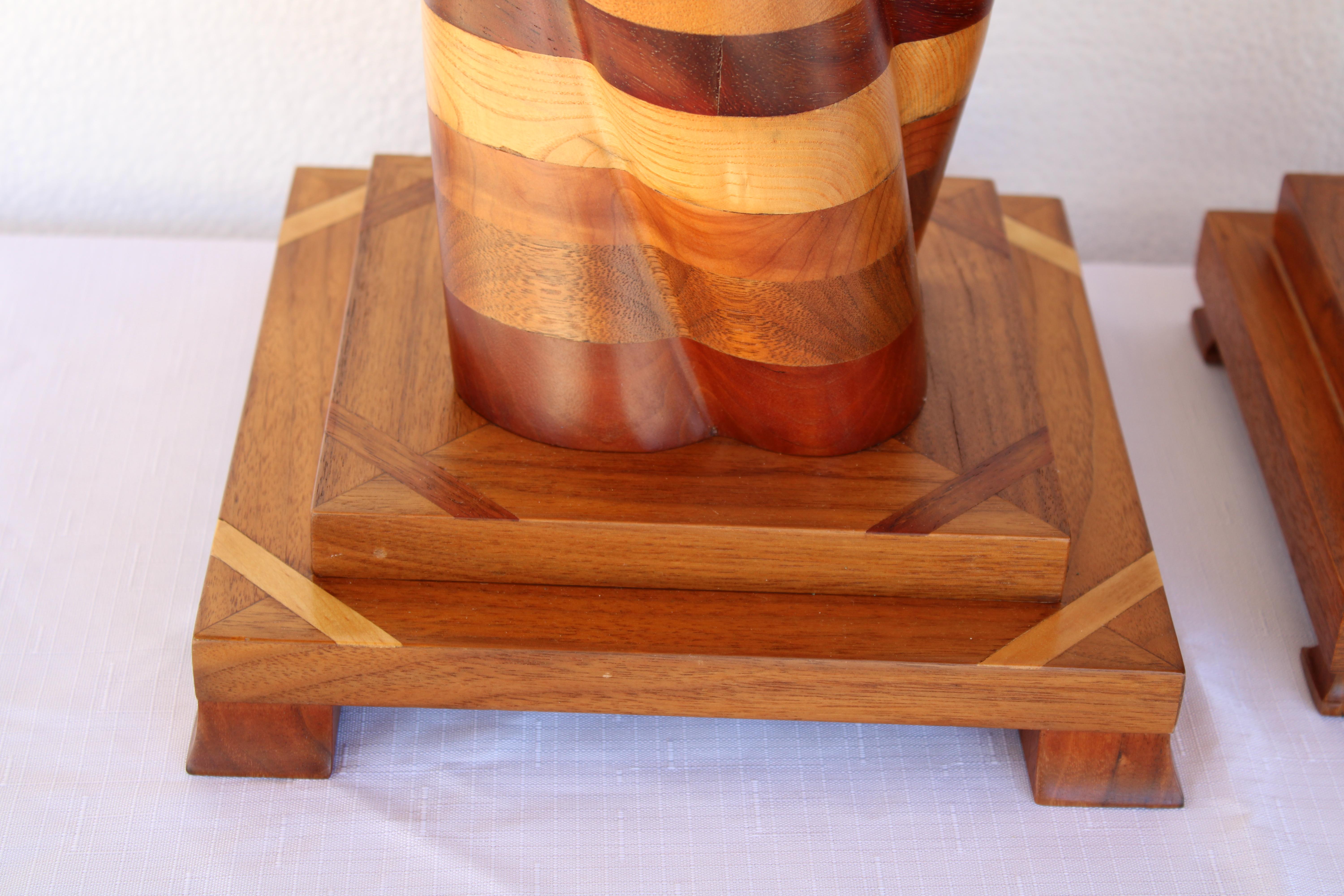 Pair of Parquetry Turned Wood Lamps 3