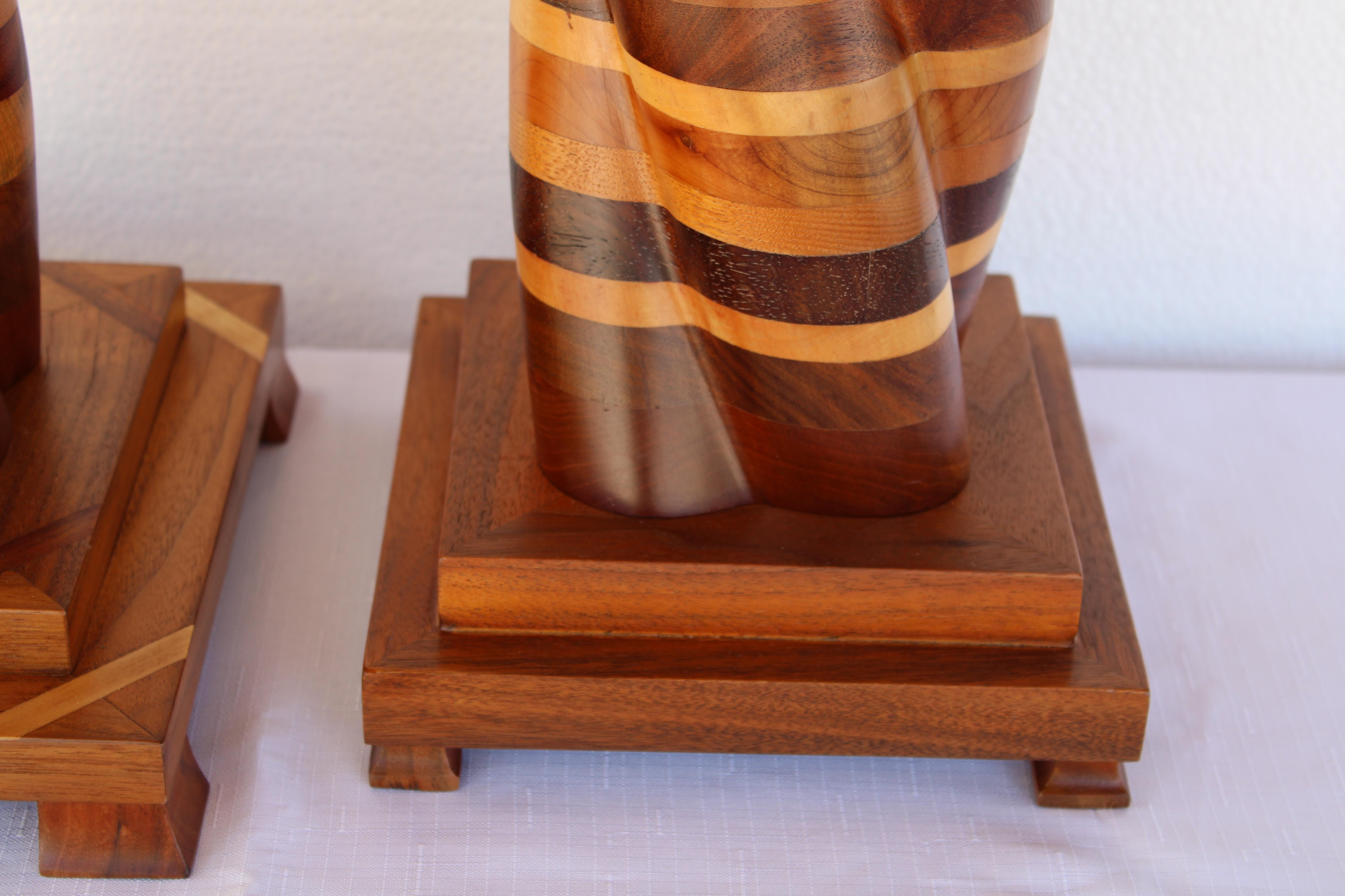 Pair of Parquetry Turned Wood Lamps 4