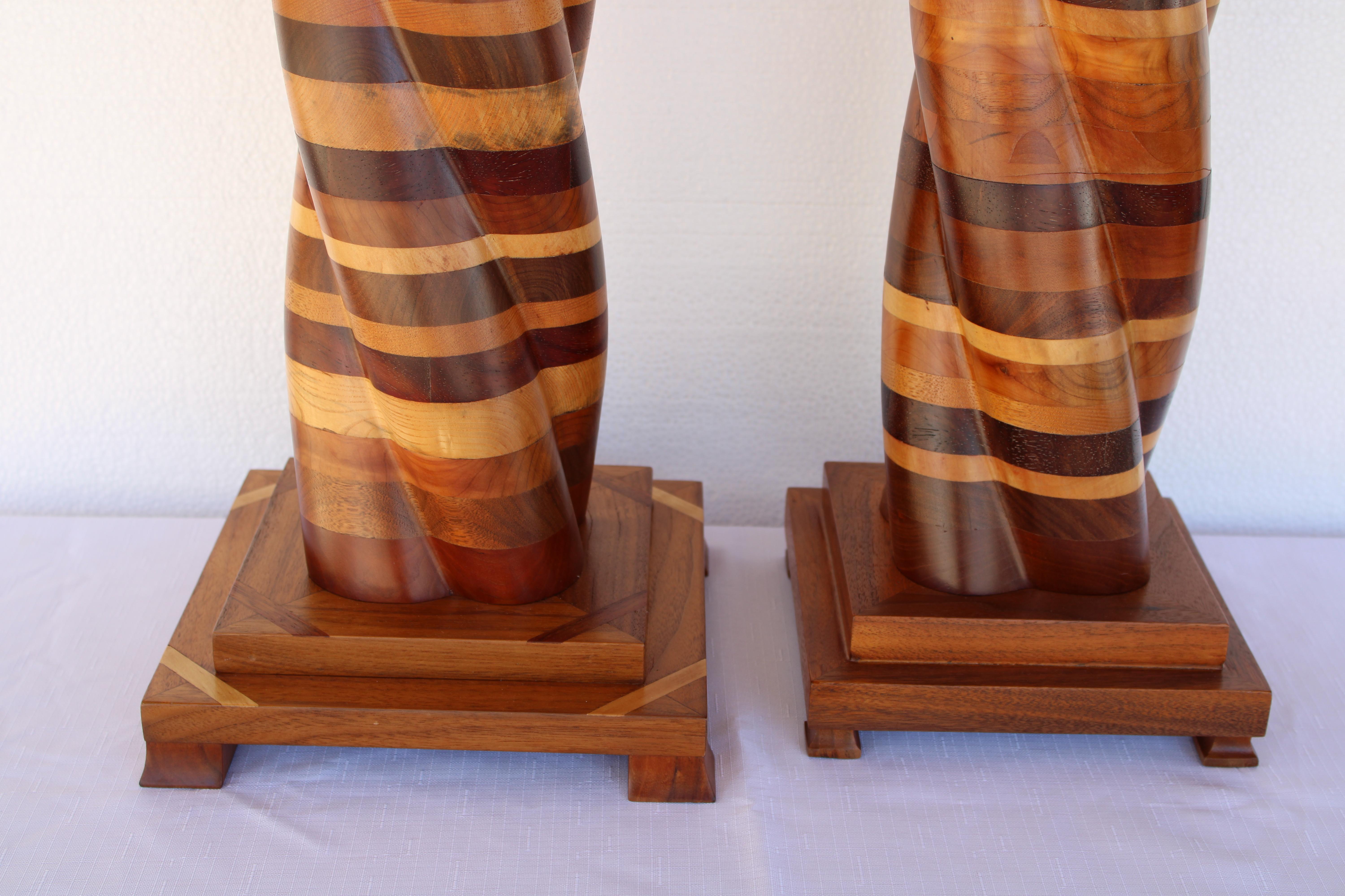 Pair of Parquetry Turned Wood Lamps 5