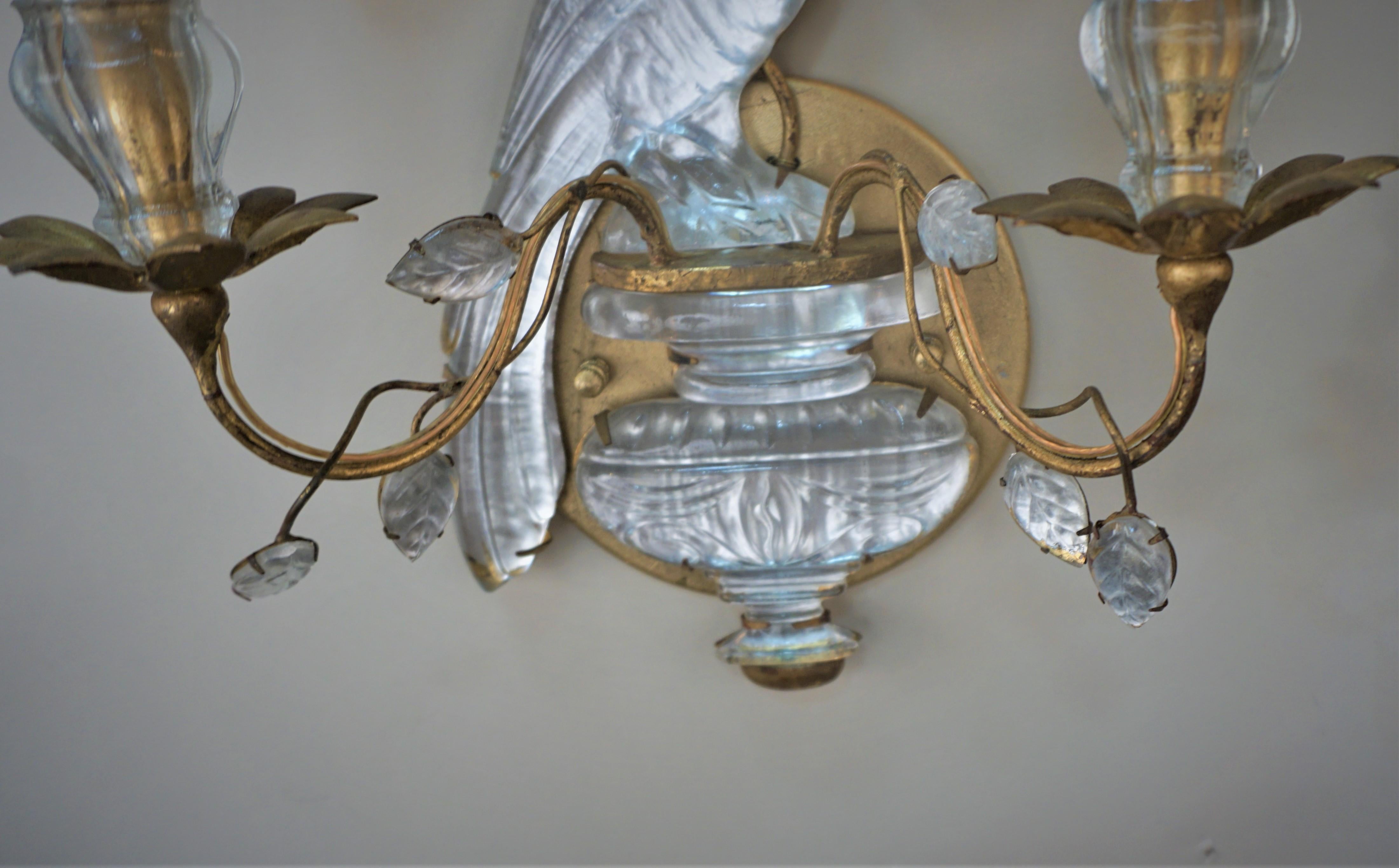 Pair of Parrot Design Gilt Iron Wall Sconces by Maison Bagues In Good Condition In Fairfax, VA