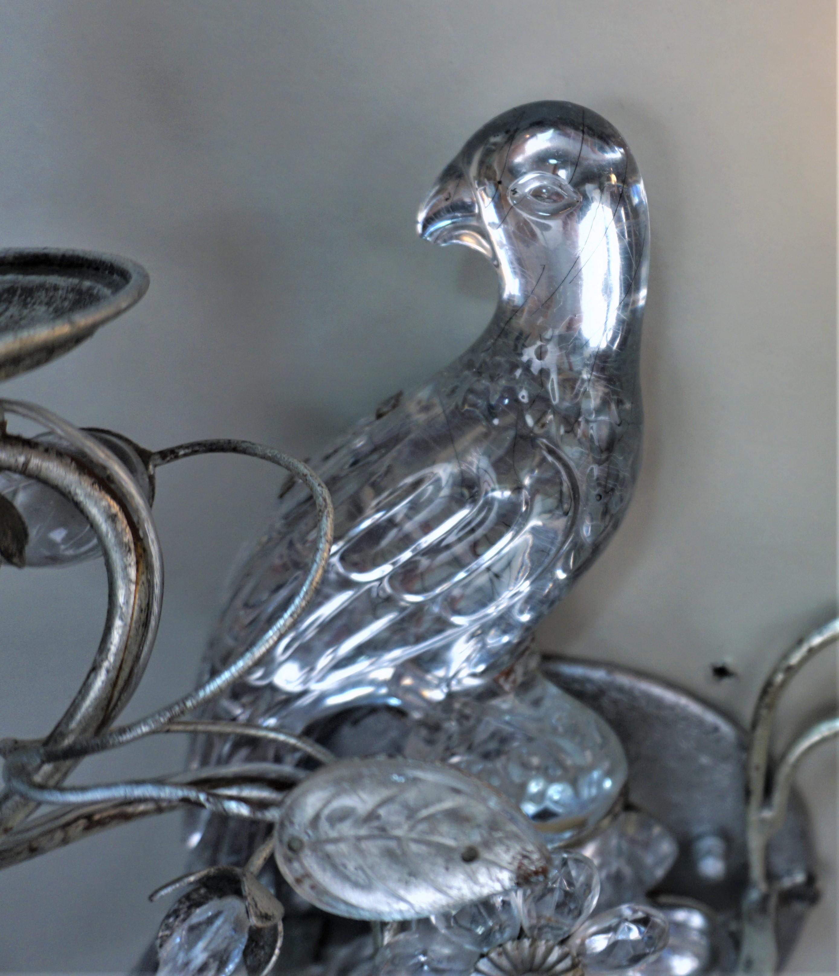 French Pair of Parrot Design Wall Sconces by Maison Bagues For Sale
