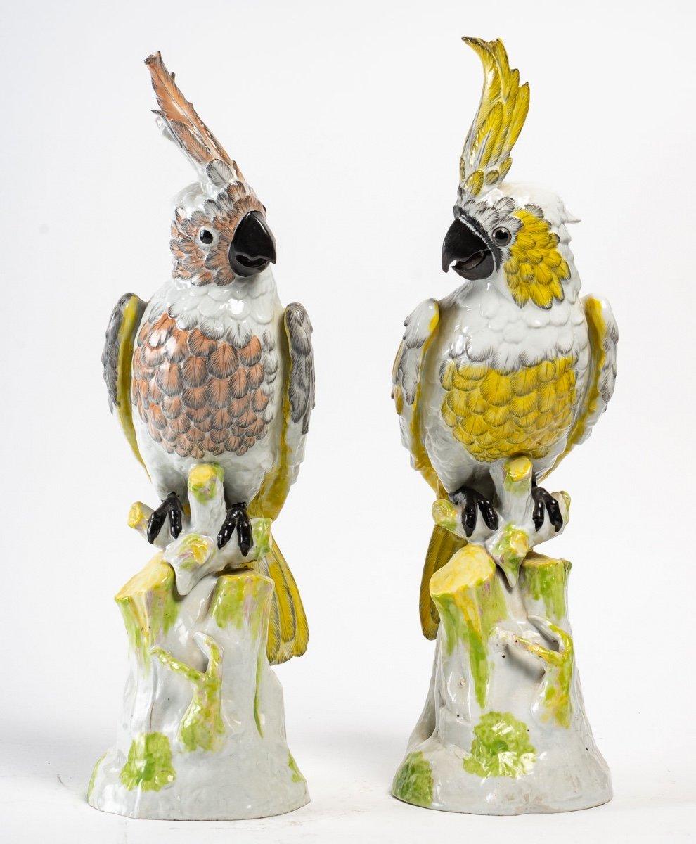 Napoleon III Pair of Parrot Figurines in Meissen Porcelain, Late 19th Century