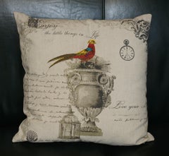 PAIR OF PARROT ON GRAND TOUR VASE SOFA ARMCHAIR CUSHiONS NICE UPHOLSTERY