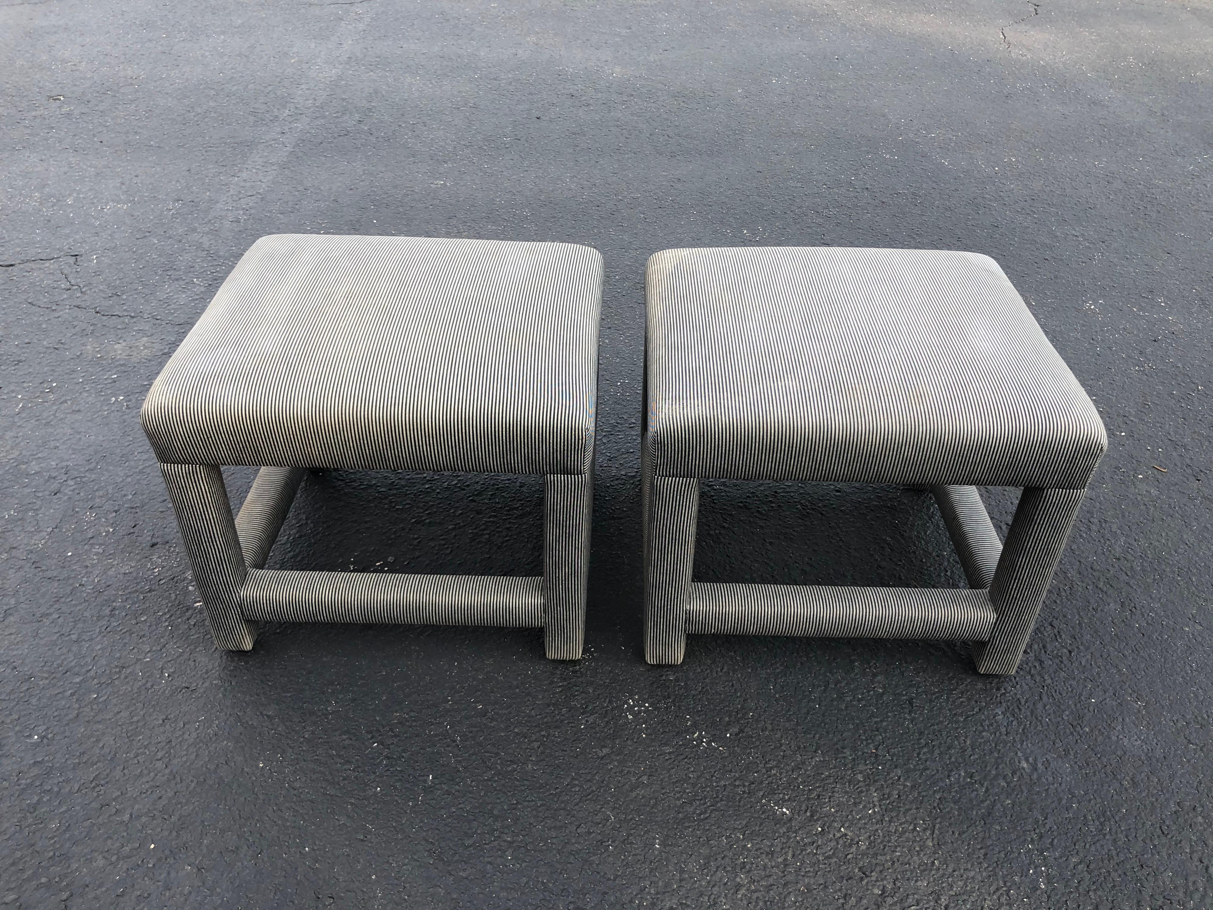 Mid-Century Modern Pair of Parson Style Foot Stools or Ottomans (2)