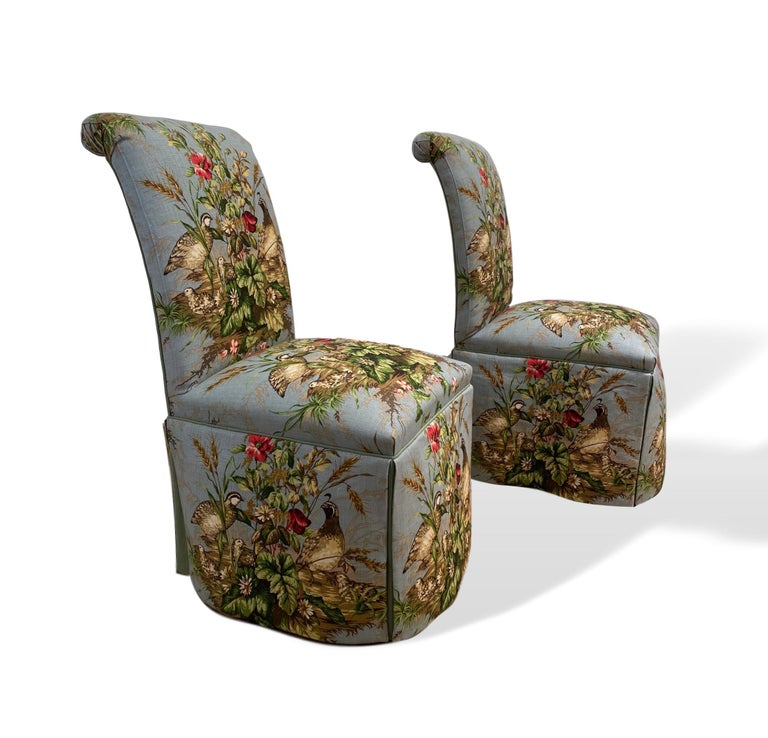 Pair of Parsons Chairs in Scalamandré Iconic Fabric 'Edwin's Covey ...