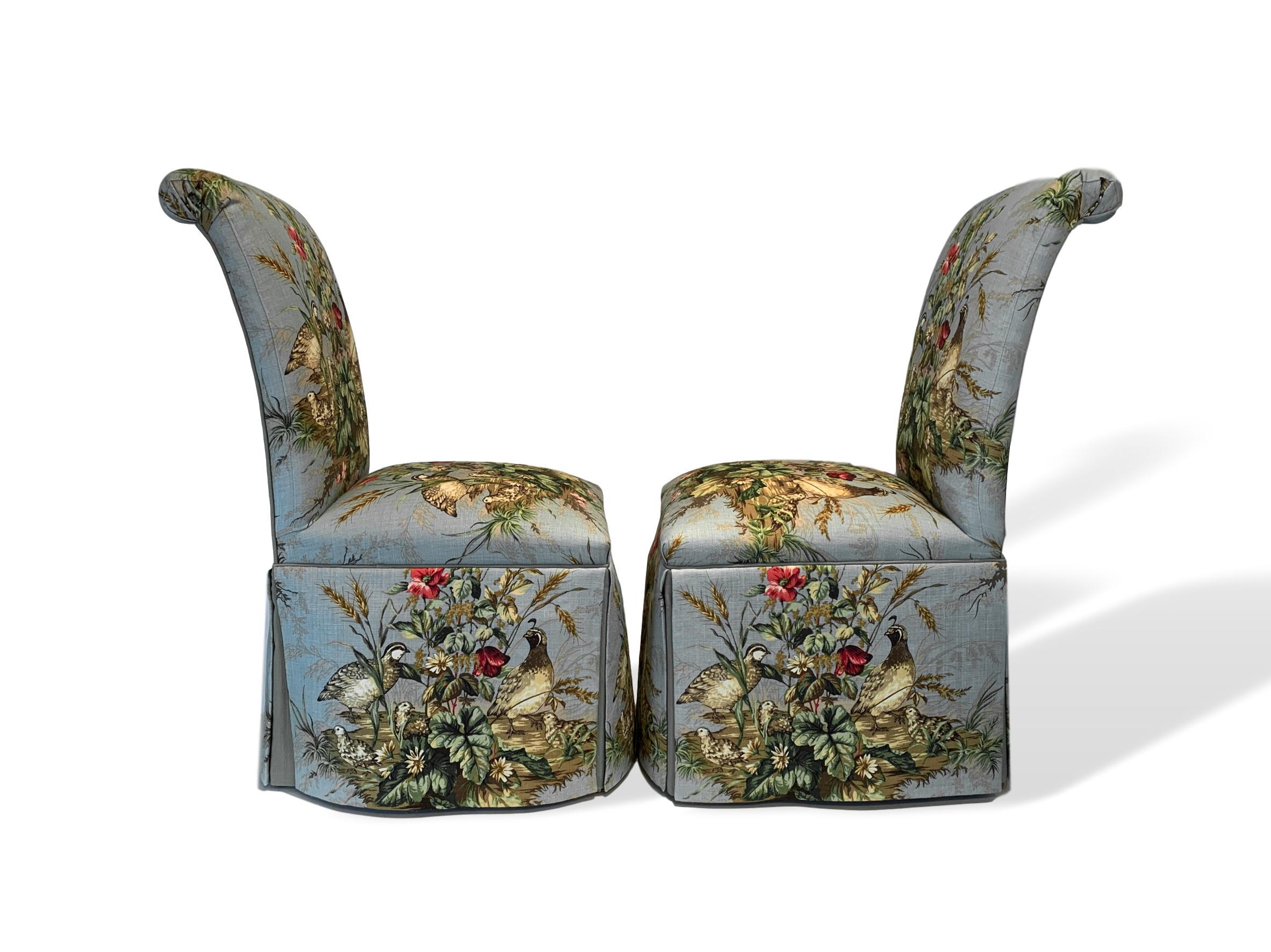 American Pair of Parsons Chairs in Scalamandré Iconic Fabric 'Edwin's Covey' Brand-New