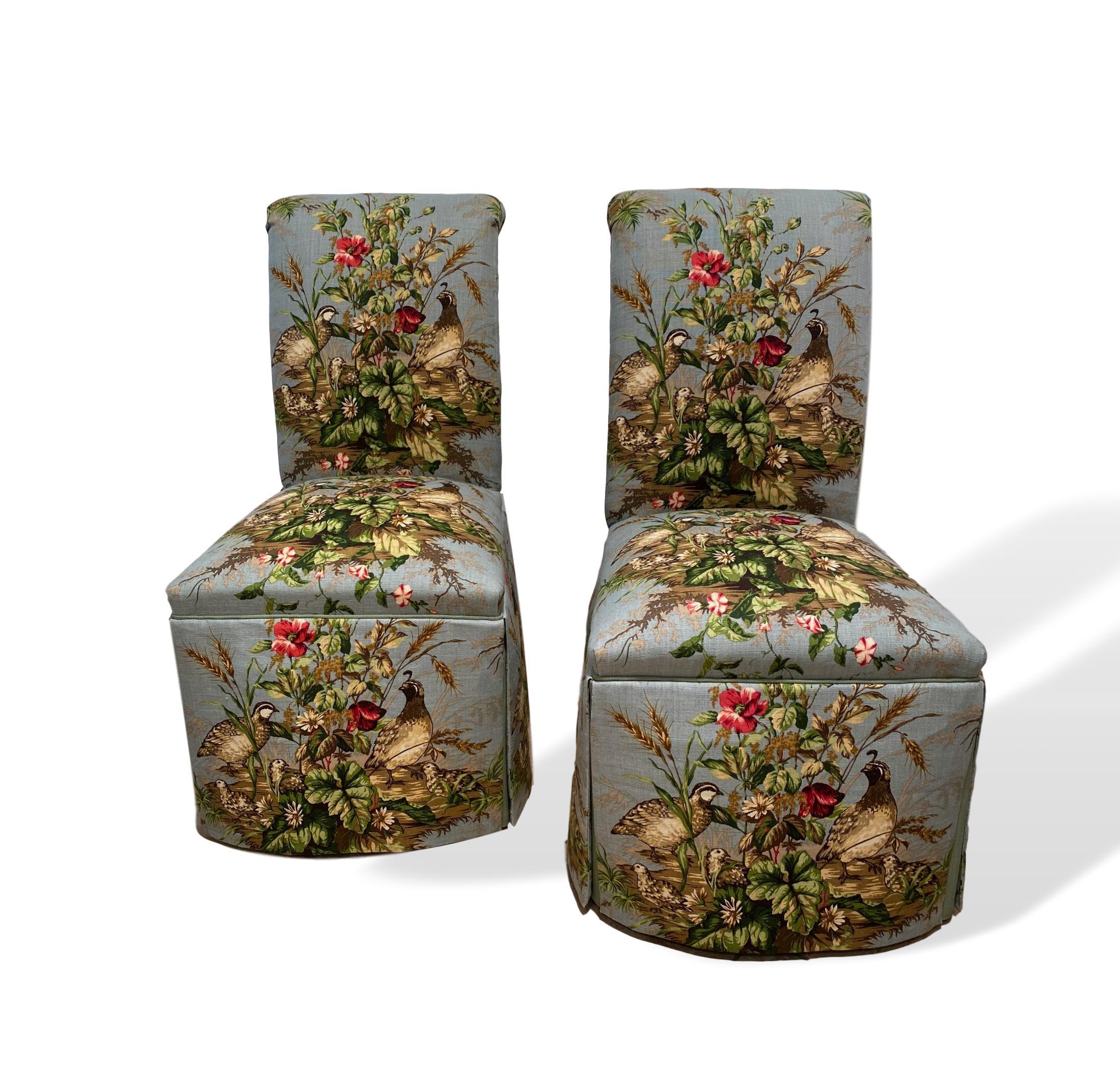 Pair of Parsons Chairs in Scalamandré Iconic Fabric 'Edwin's Covey' Brand-New In New Condition In Banner Elk, NC