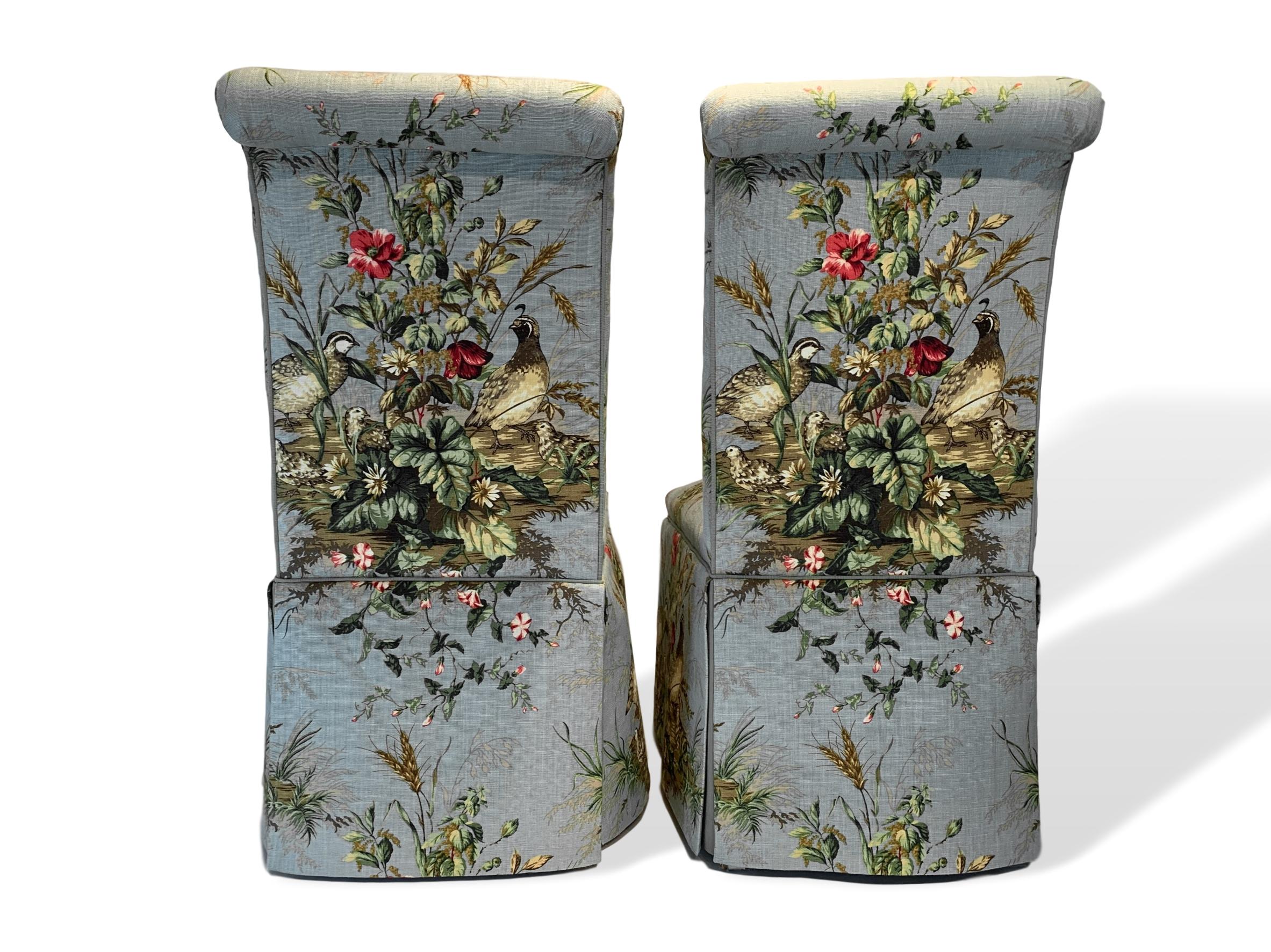 Contemporary Pair of Parsons Chairs in Scalamandré Iconic Fabric 'Edwin's Covey' Brand-New