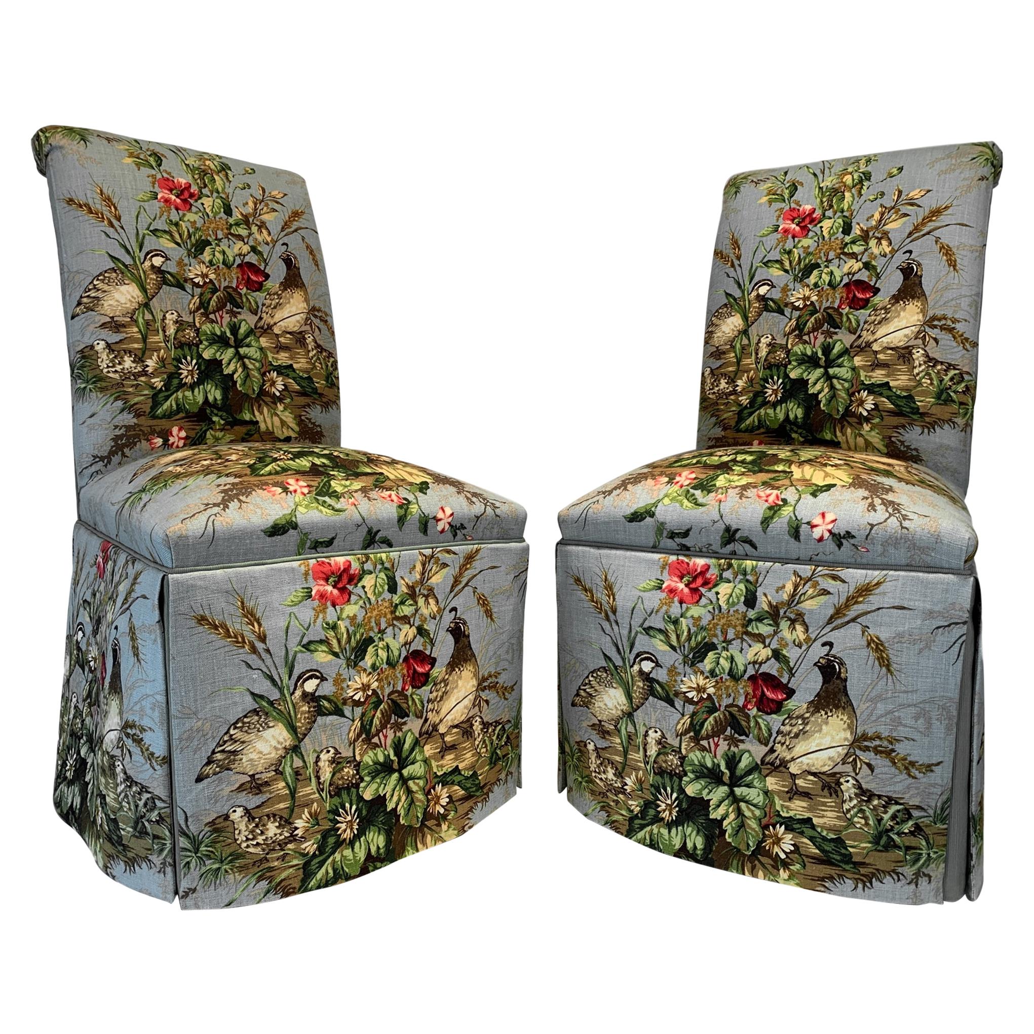Pair of Parsons Chairs in Scalamandré Iconic Fabric 'Edwin's Covey' Brand-New