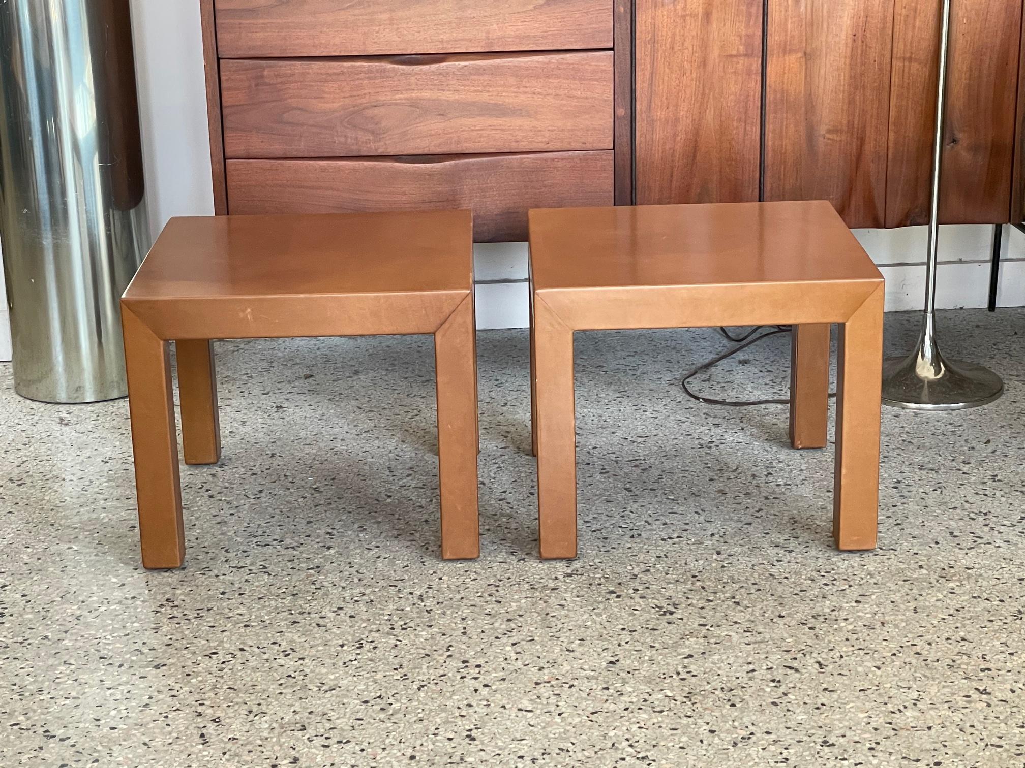 Pair of Parsons Leather Pedestal Tables For Sale 9