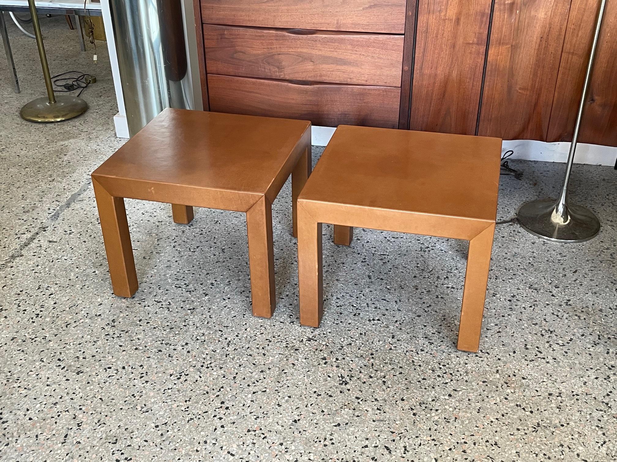 Pair of Parsons Leather Pedestal Tables For Sale 11