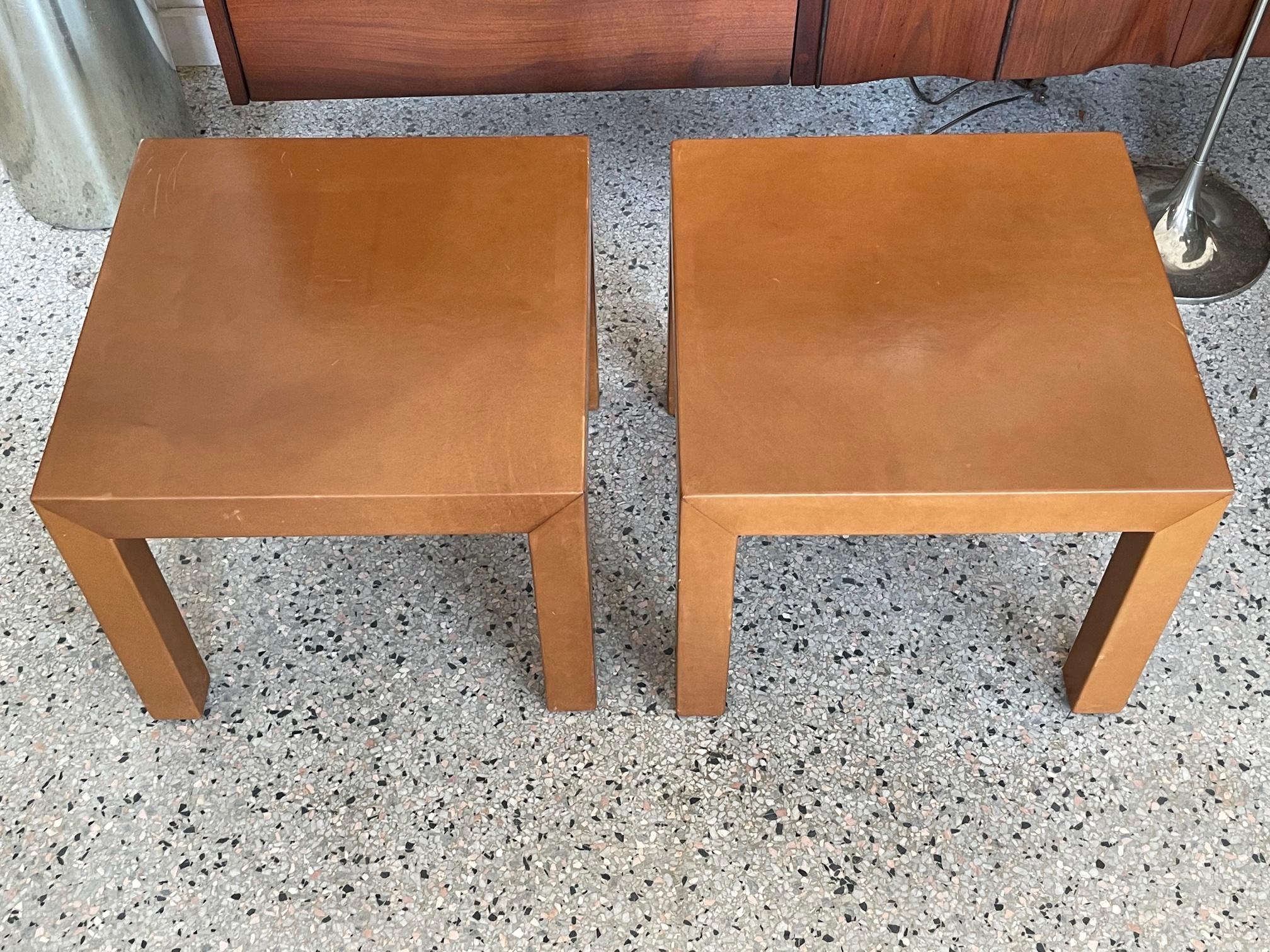 Pair of Parsons Leather Pedestal Tables For Sale 12