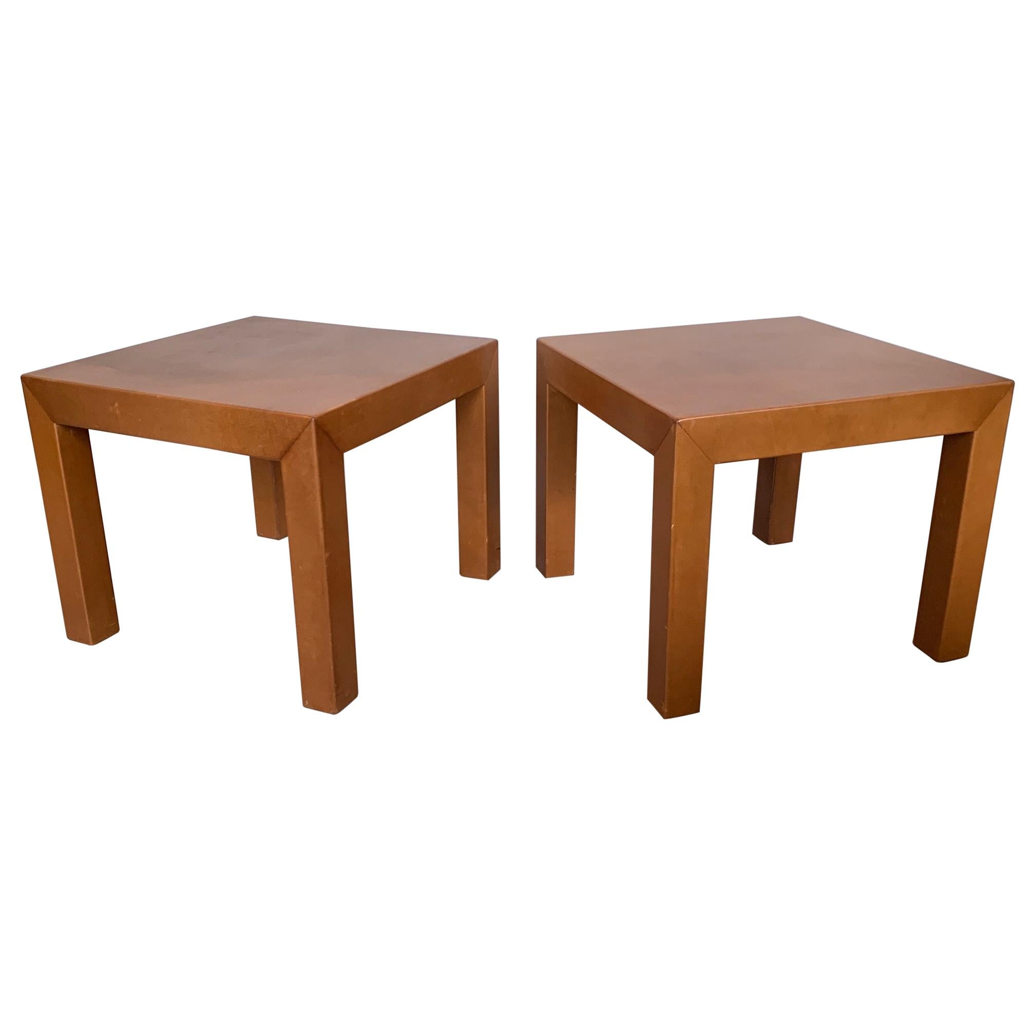 Pair of Parsons Leather Pedestal Tables For Sale