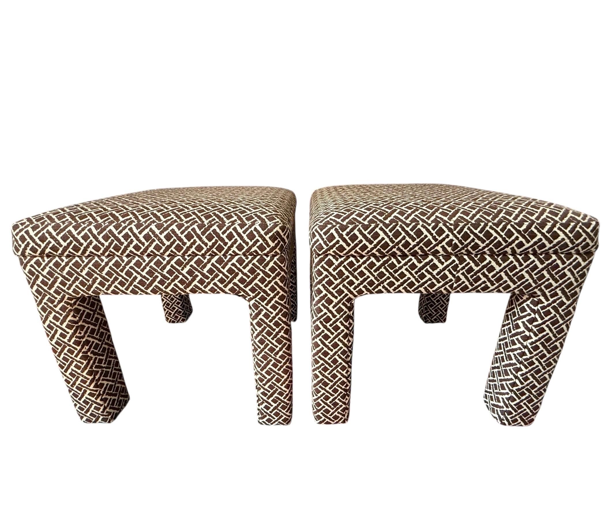 Pair of Parson's Stools Hollywood Regency Patterned Pillow Top Stool Set For Sale 3