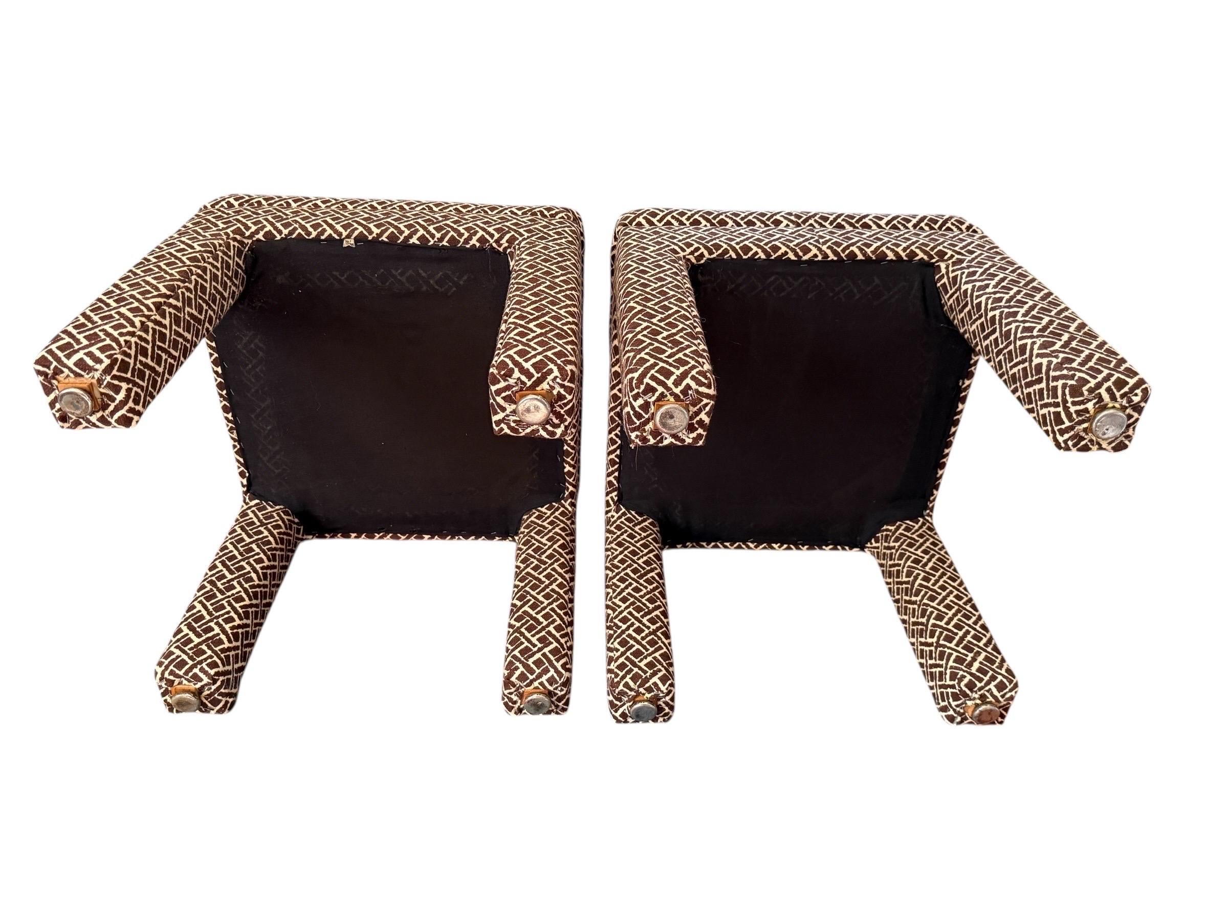 Upholstery Pair of Parson's Stools Hollywood Regency Patterned Pillow Top Stool Set For Sale