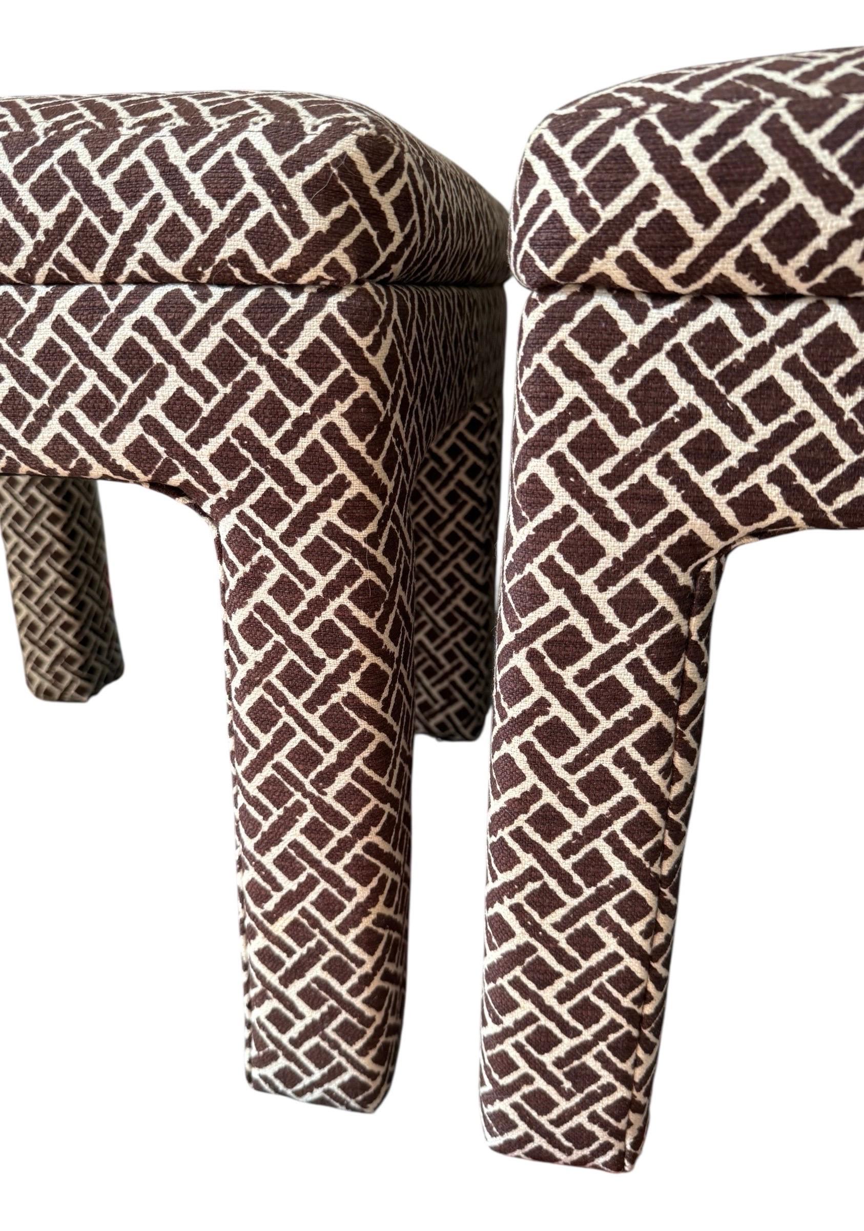 Pair of Parson's Stools Hollywood Regency Patterned Pillow Top Stool Set For Sale 1