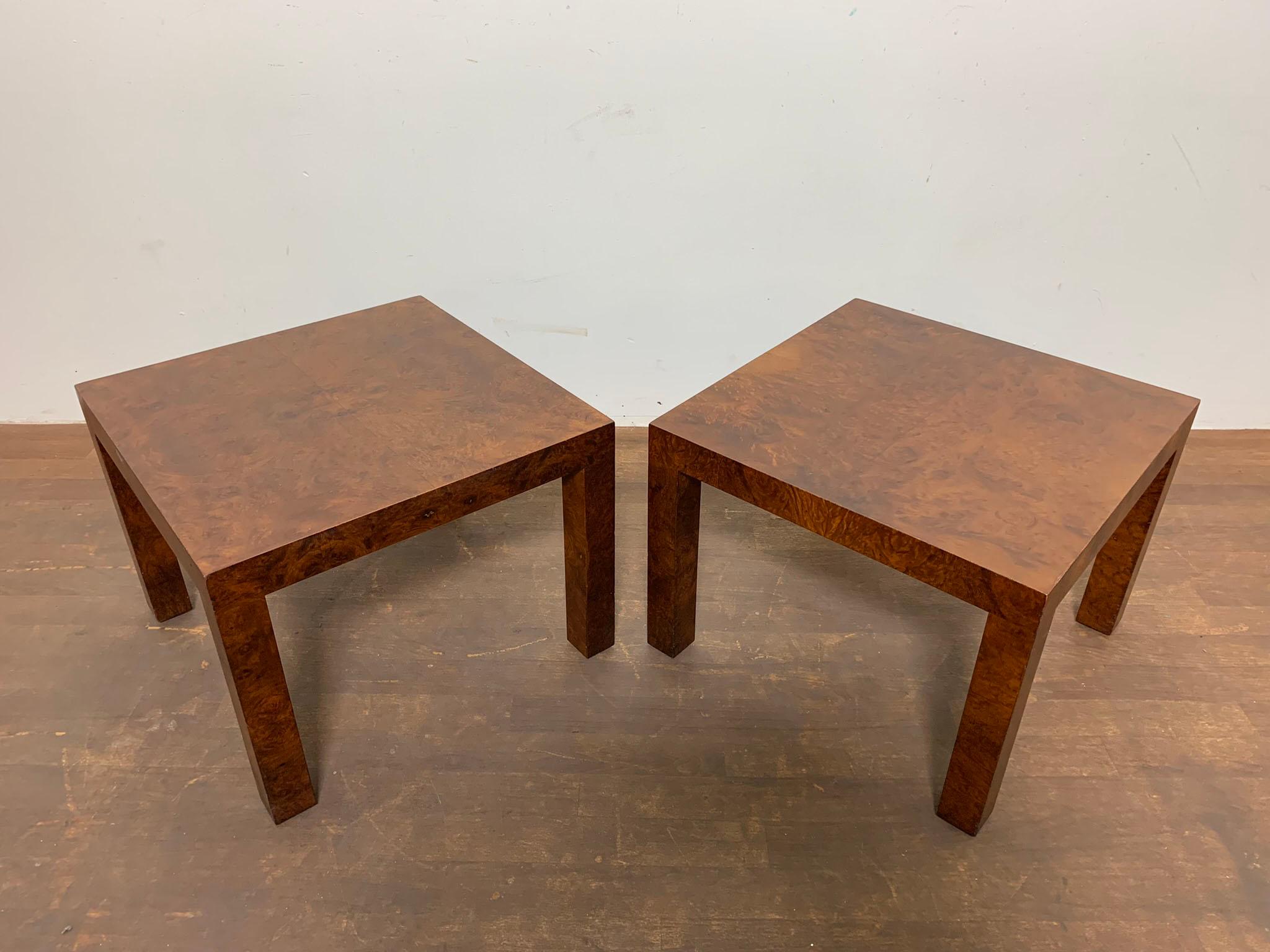 Unknown Pair of Parsons Style Burl Wood Side Tables, Circa 1960s