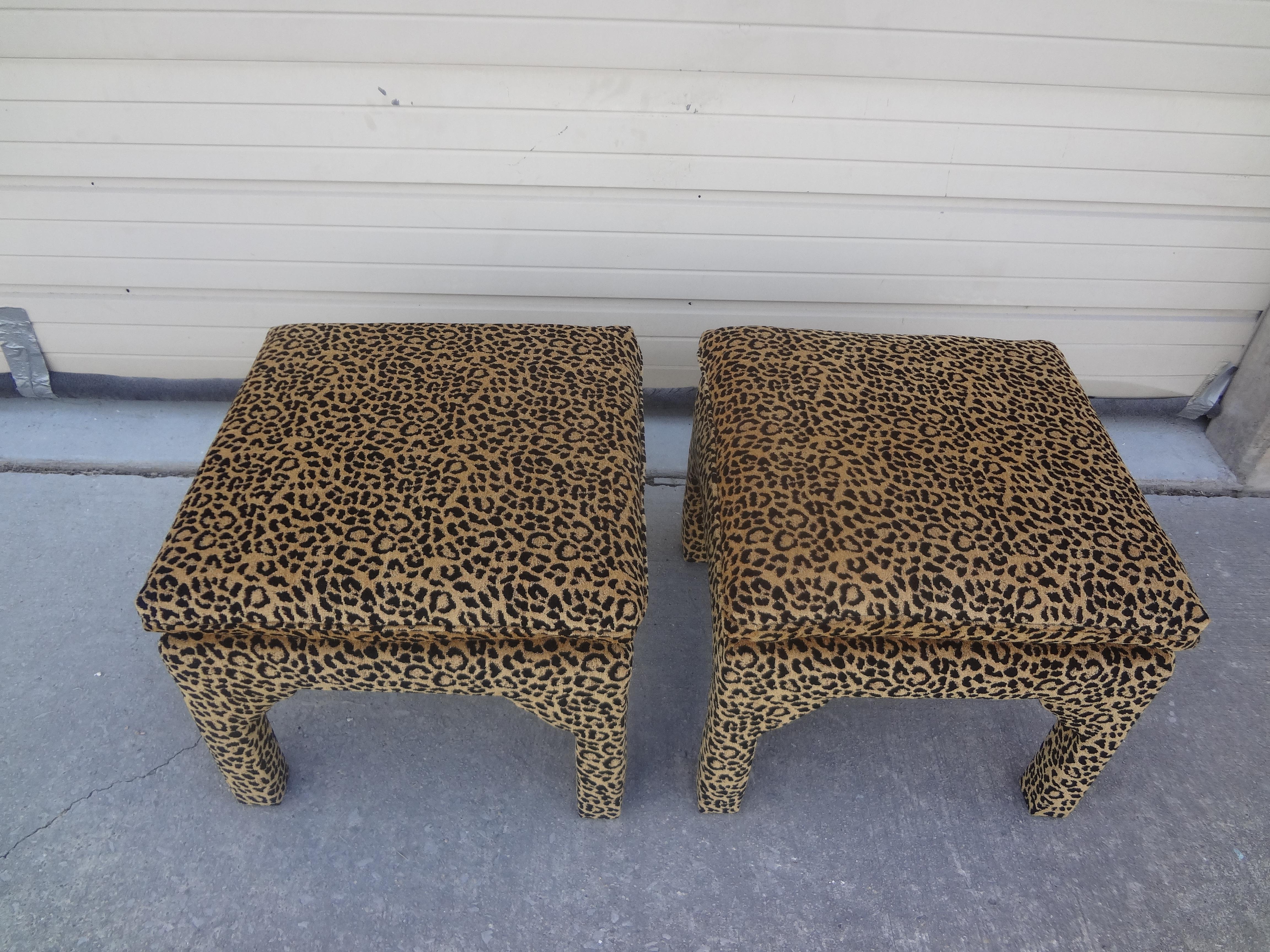 American Pair of Billy Baldwin Style Parsons Leopard Print Ottomans