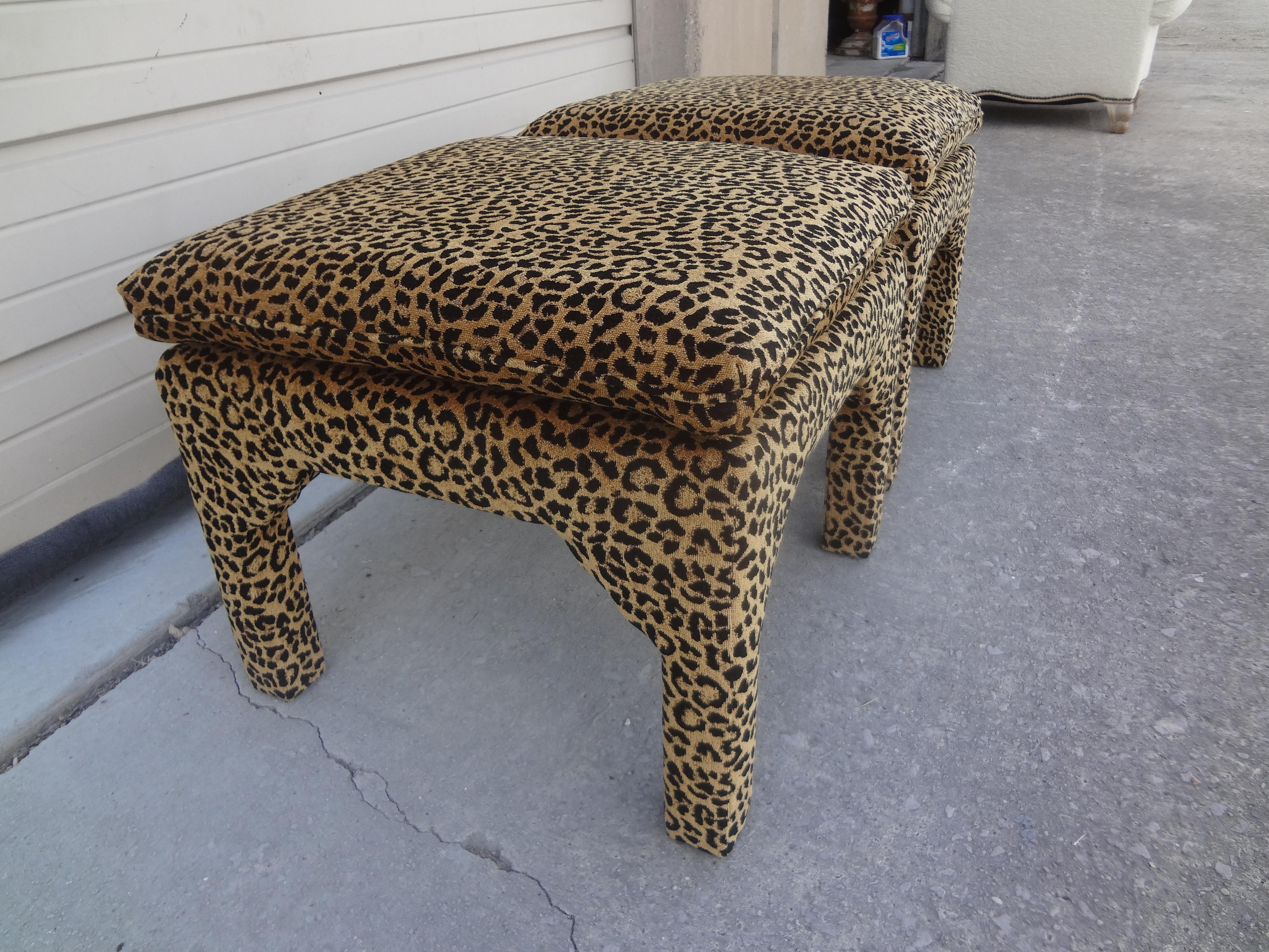 Pair of Billy Baldwin Style Parsons Leopard Print Ottomans In Good Condition In Houston, TX