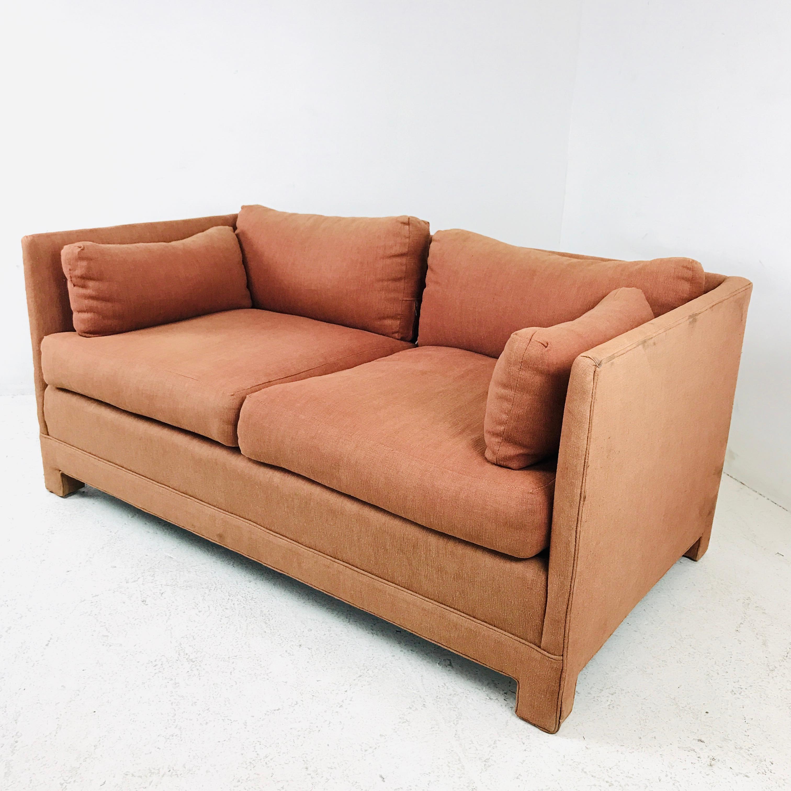 Modern Pair of Parsons Style Loveseats in the Style of Milo Baughman