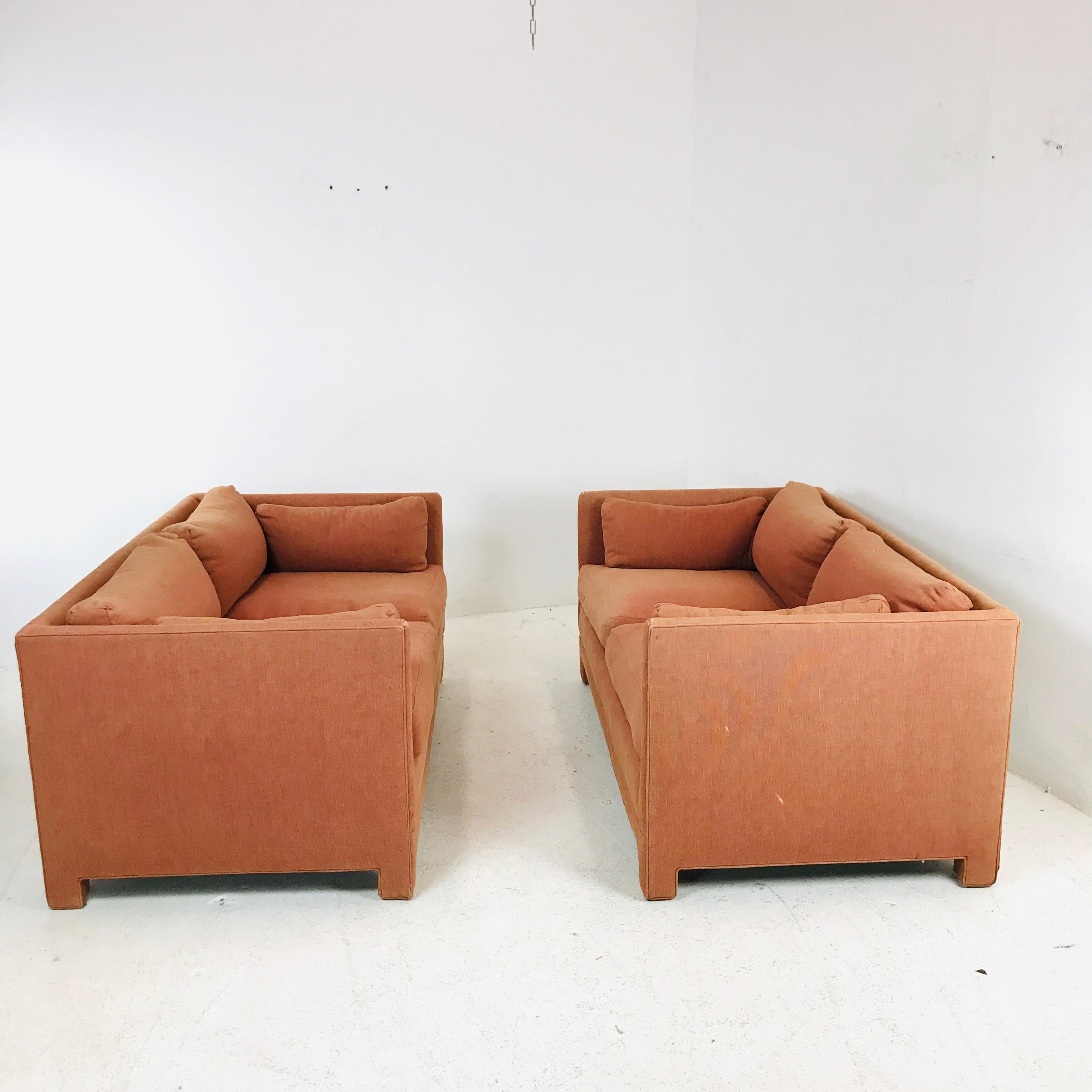 Late 20th Century Pair of Parsons Style Loveseats in the Style of Milo Baughman